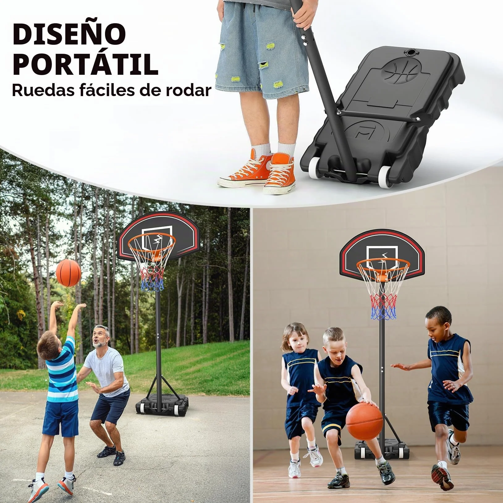 YOLEO Canasta de Baloncesto Exterior Ajustable 110-210 cm Móvil con Ruedas
