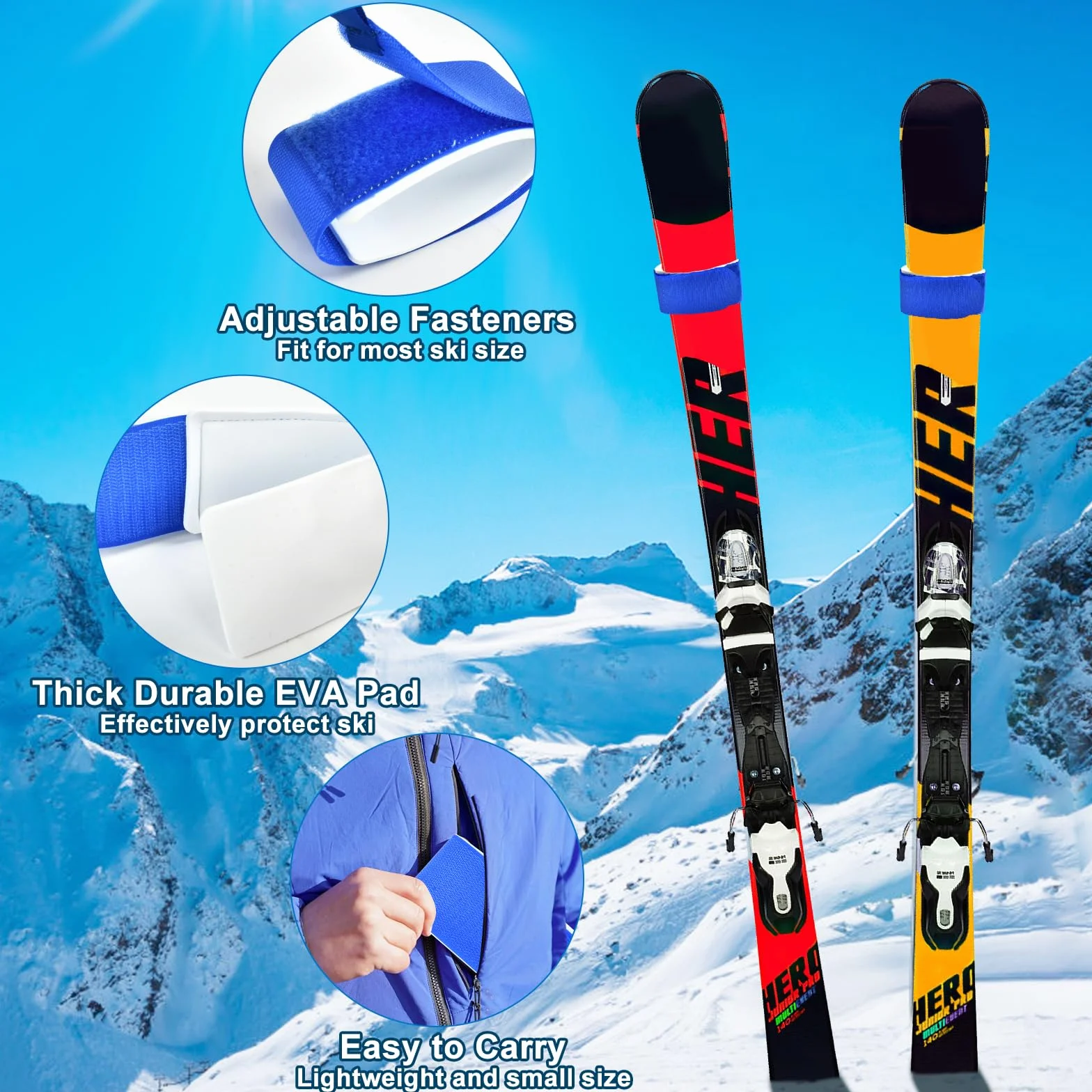 Ski Straps Correas de Esquí Ajustable con Almohadillas EVA para Transporte