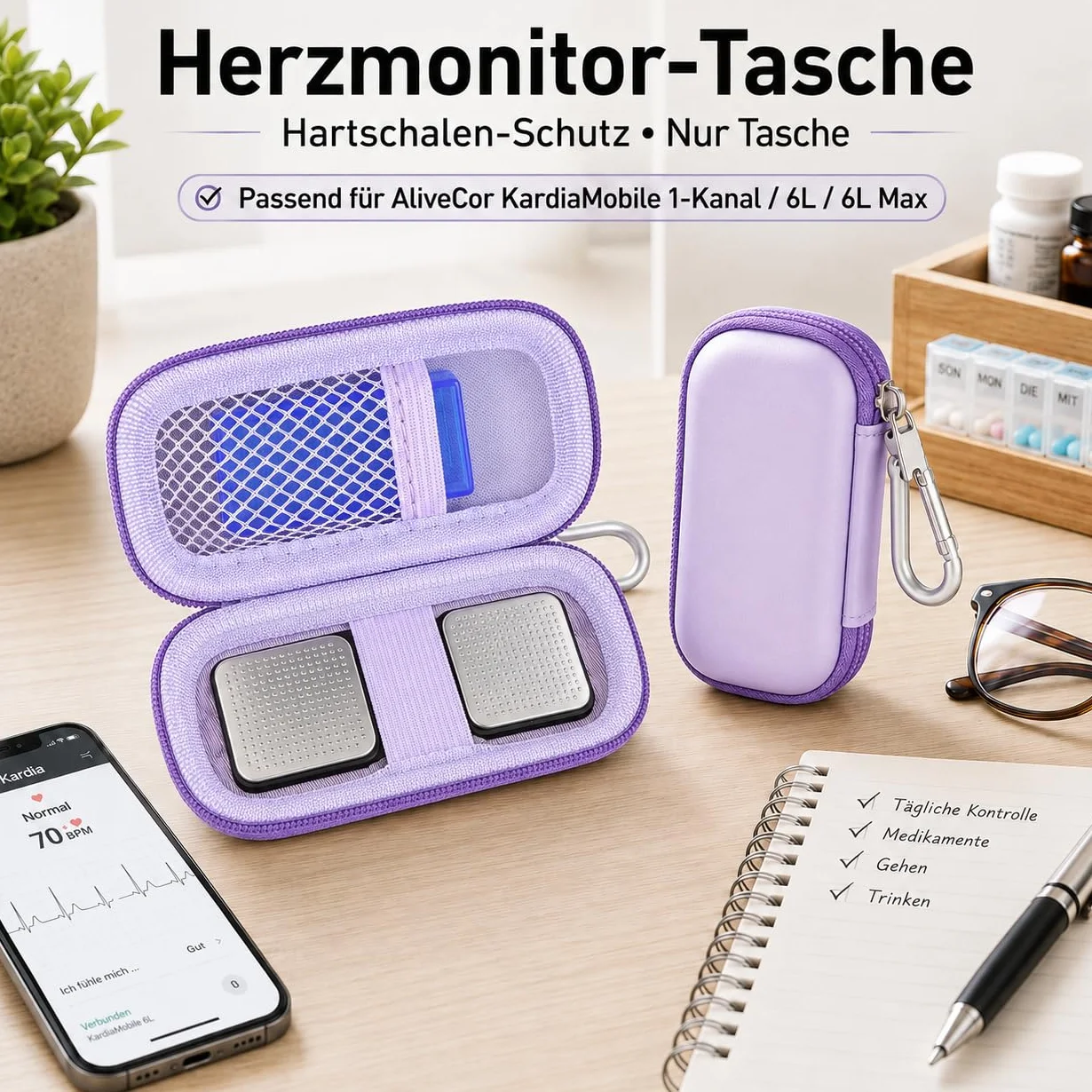 Funda para monitor de frecuencia cardíaca compatible con AliveCor KardiaMobile Personal EKG/6L, soporte de almacenamiento