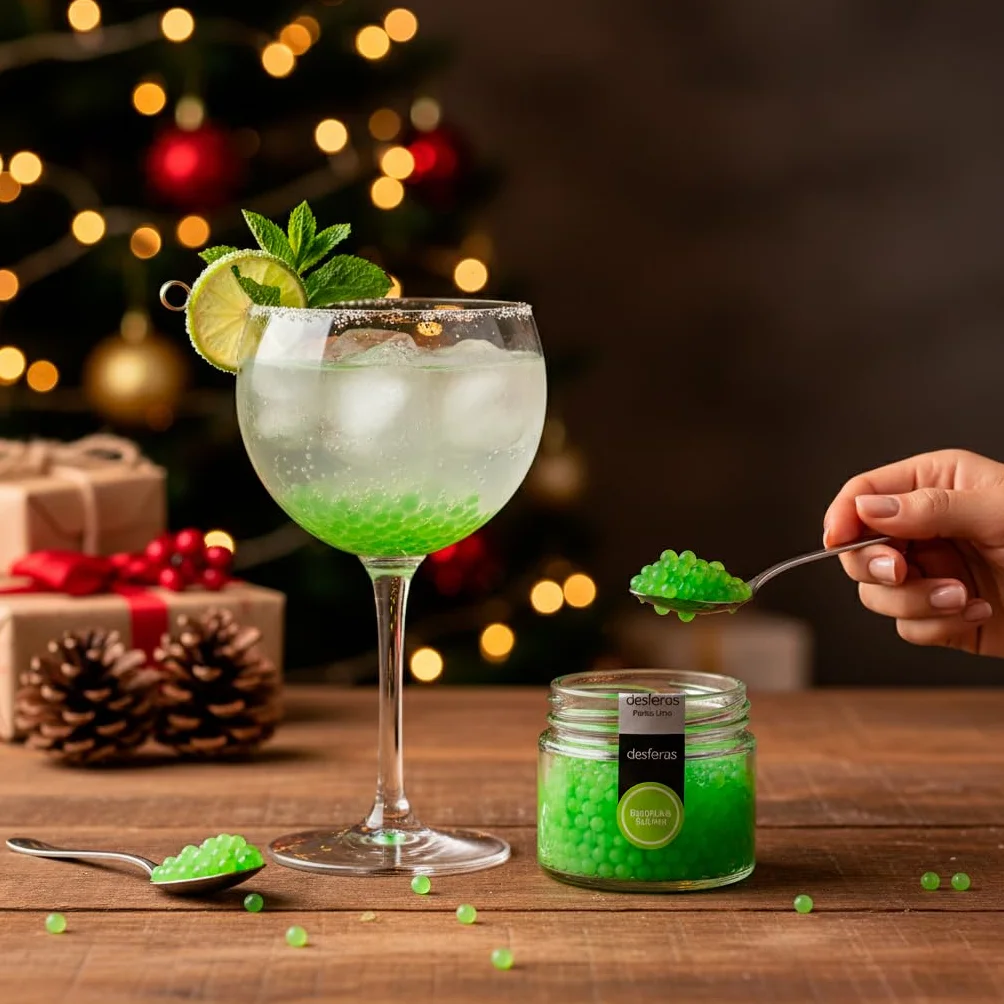Esferificaciones de sabores. Esferas de Lima. Perlas elaboradas con lima seleccionada. Pack de 3 botes x 80grs cada uno. Perlas de Lima para combinar en sus creaciones culinarias. Productos Gourmet.