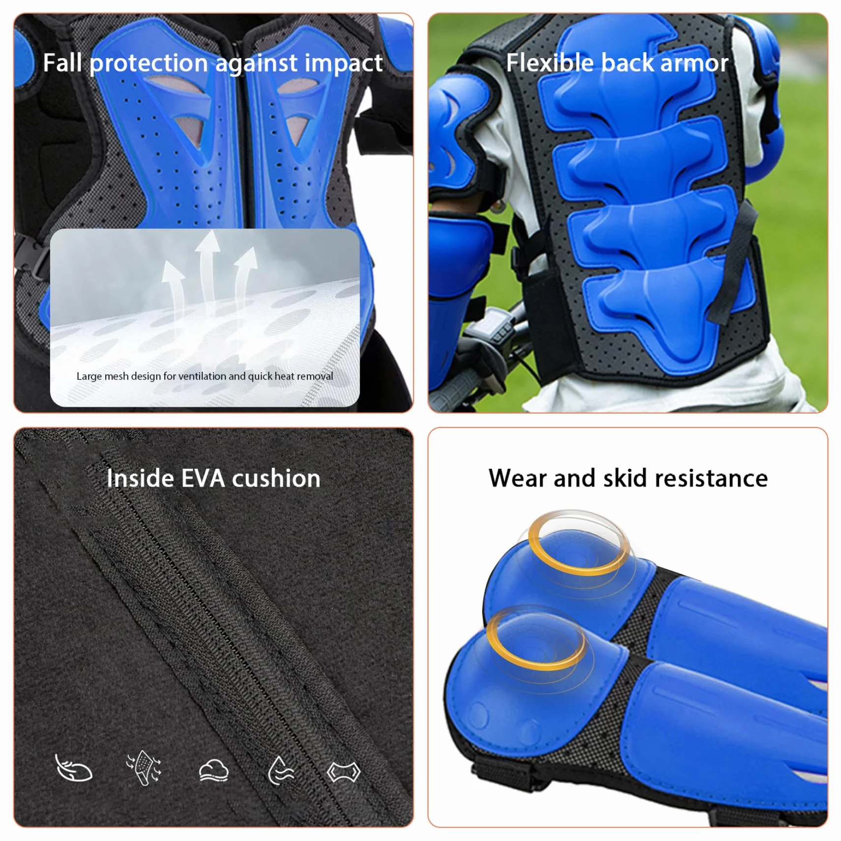 Protector de cuerpo para motocicleta infantil transpirable a prueba de golpes ajustable Dirtbike bicicleta monopatín