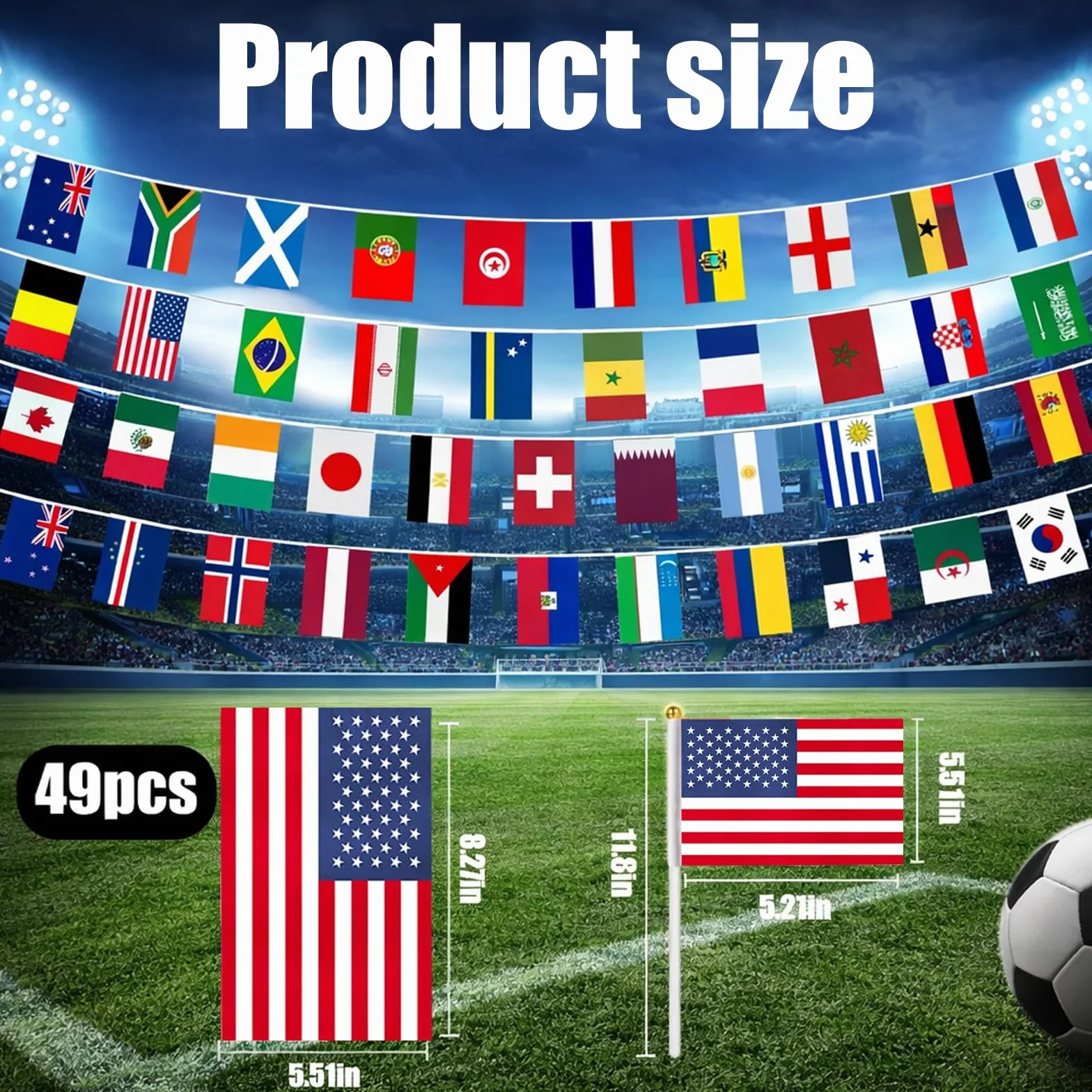 Copa del Mundo 2026 Decoración, 49 piezas, 48 banderas, Bunting 15 m, para eventos de fútbol