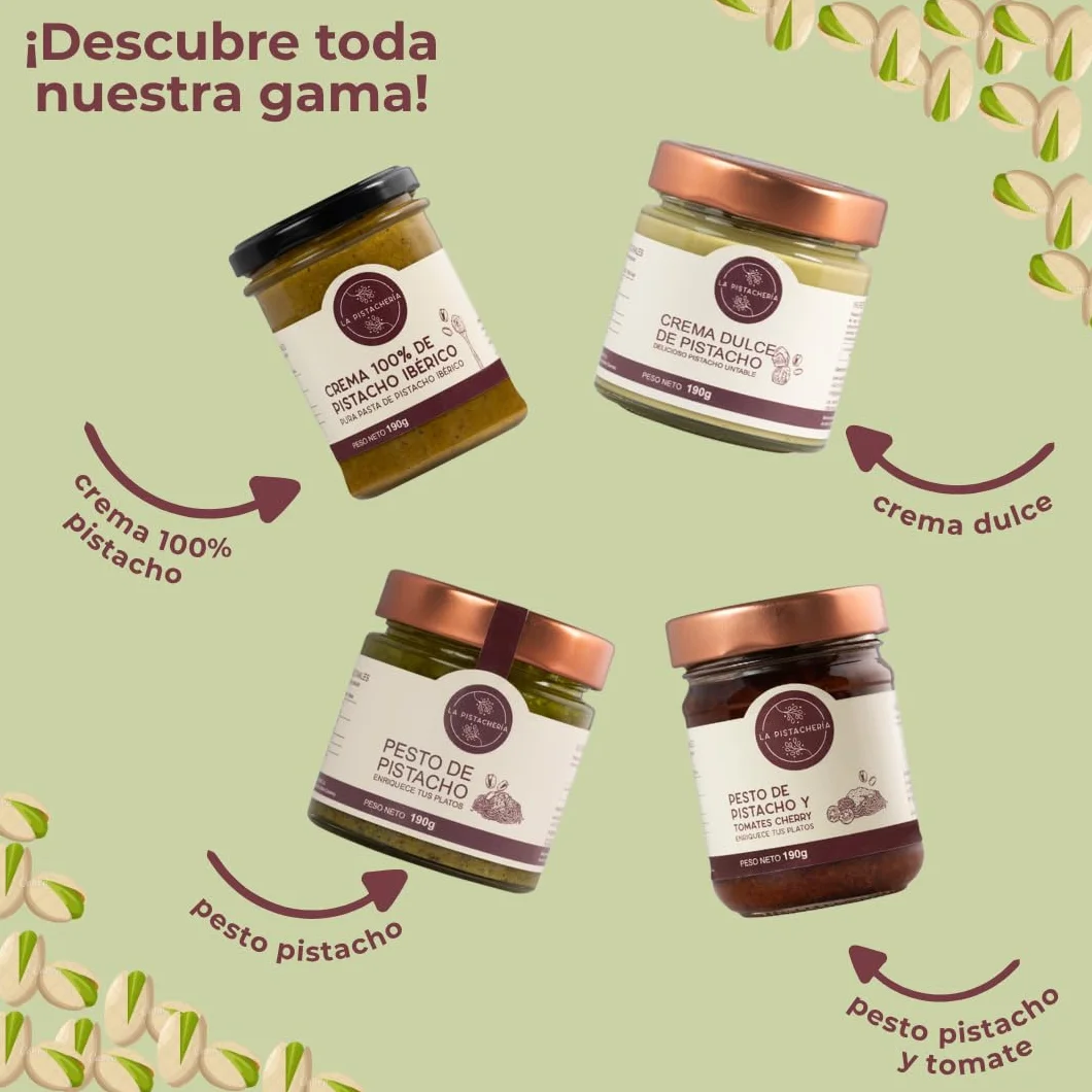 Crema 100% de Pistacho Ibérico – Pasta Pura de Pistacho Natural sin Azúcar ni Aditivos – Textura Cremosa para Postres, Repostería, Desayunos y Recetas Saladas - La Pistachería (250 gr)