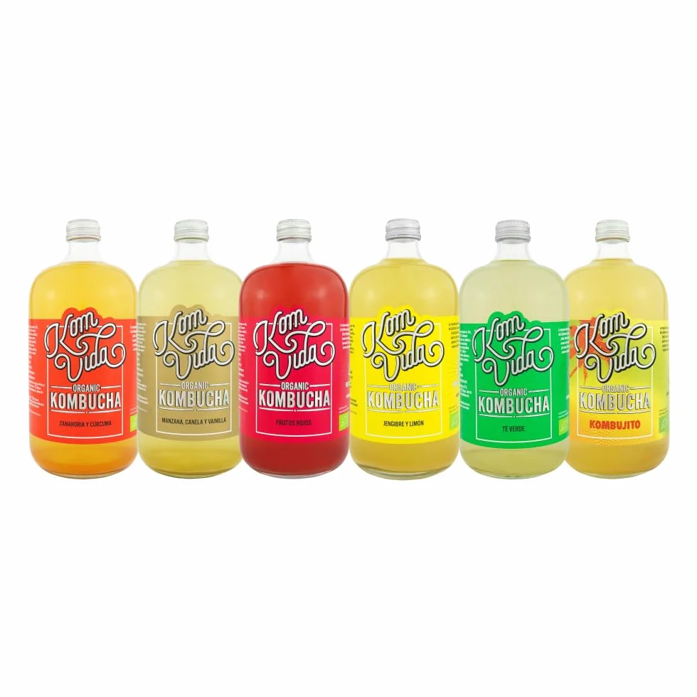 Té kombucha. Komvida. Kit Multisabor. 6 botellas de 750 ml. Envío en frío.