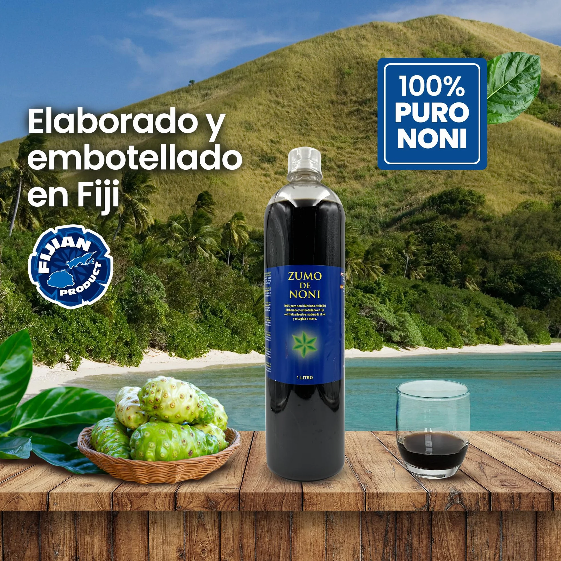 Zumo de Noni - 1 Litro. 100% Puro y Orgánico sin conservantes - Ayuda cuando hay inflamación, dolor y potencia el sistema inmune.