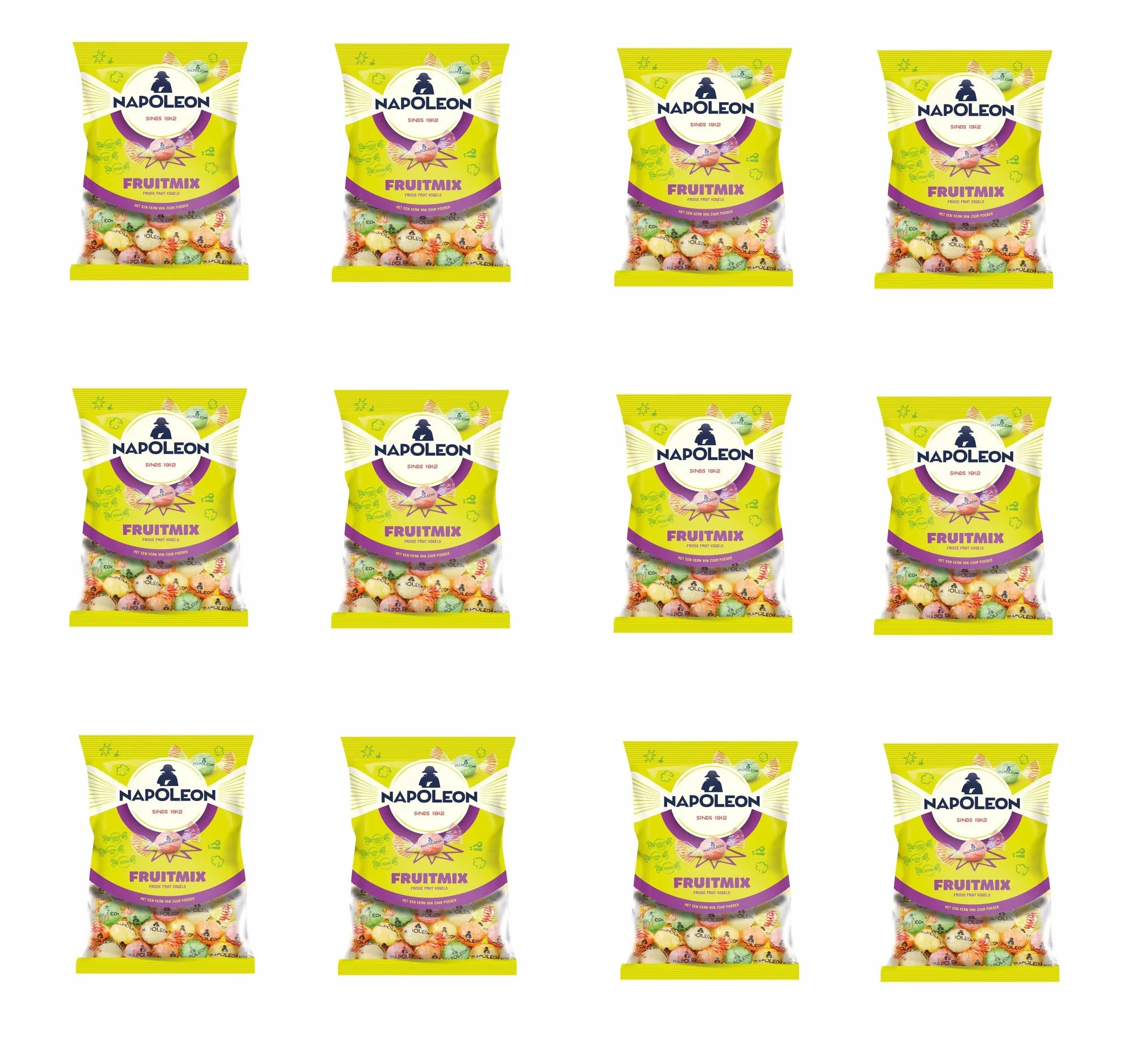 Caramelos Napoleon Sours Surtido | Paquete De 12 Bolsas | Napoleon Sour Caramelos | Mezcla De 5 Dulces Con Sabor A Frutas | Caramelos Napoleon Sours | 12 X 5.29 Onza Cada Uno | Total De 1800 Gramos