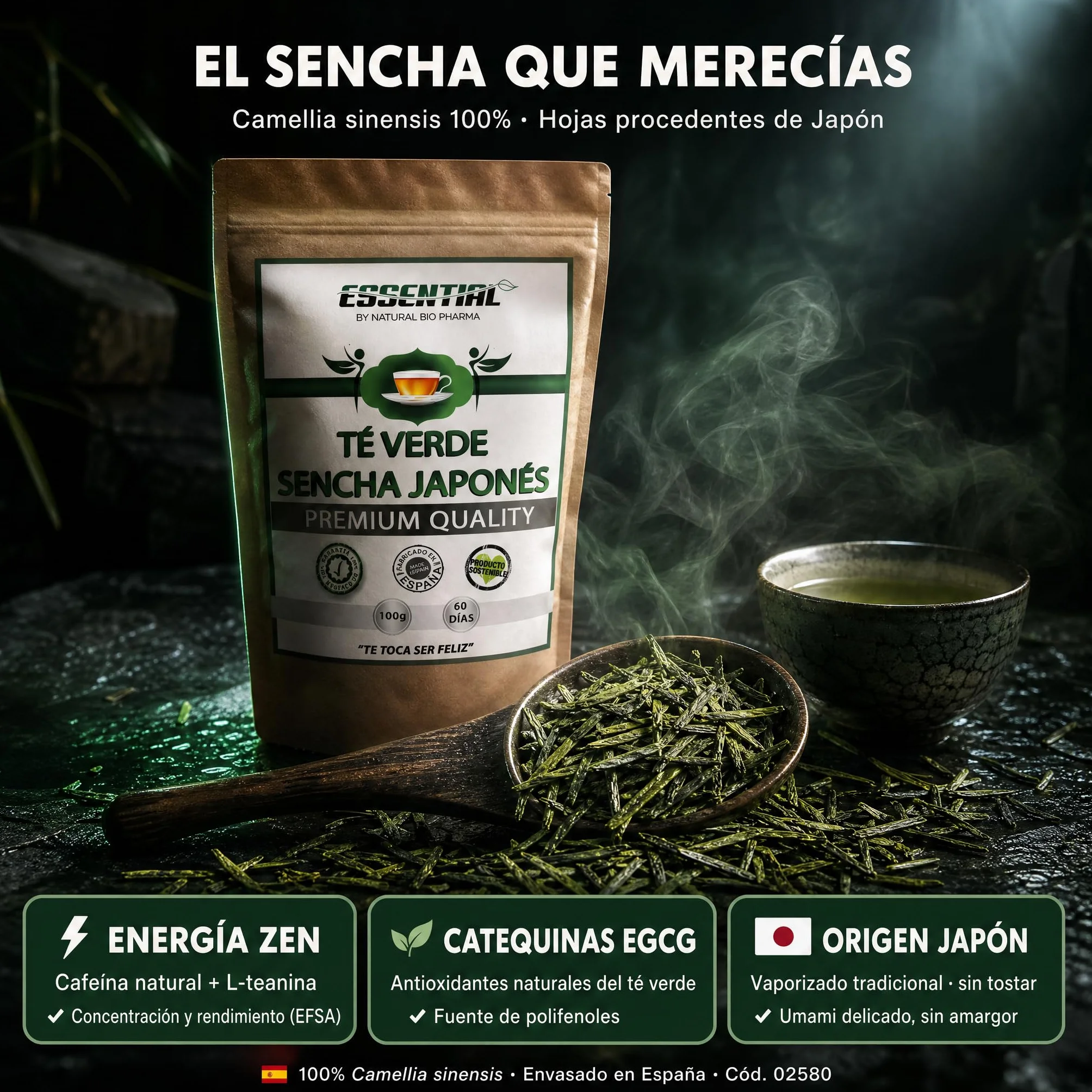 Té Verde Sencha Japonés 100% Natural y Orgánico. Potente Quemagrasas con Efecto Adelgazante y alto contenido de Antioxidantes (refuerza tu Sistema Inmunológico). Detox Té.