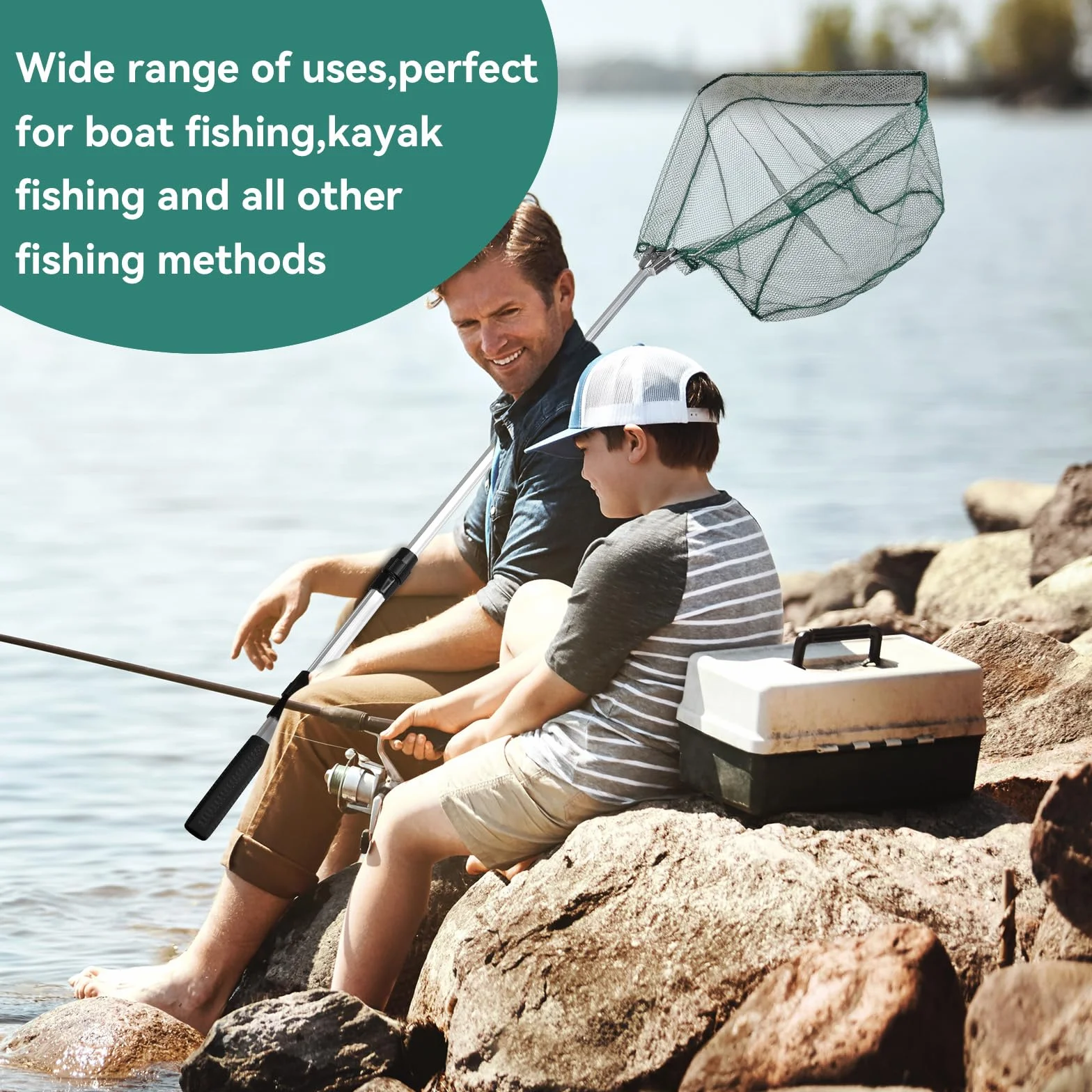Red de Pesca 130cm Telescópica con Mango Largo Ajustable, Plegable y Portátil para Trucha, Perca y Carpa