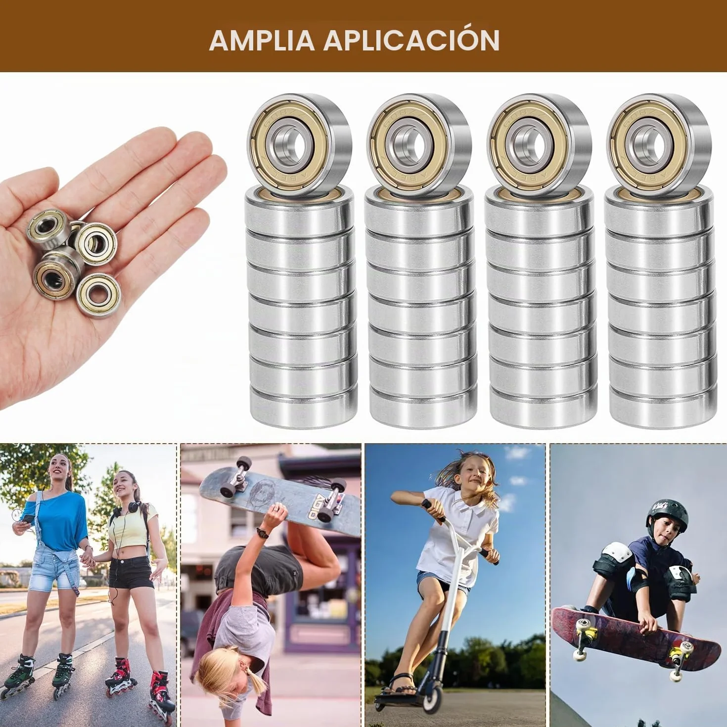 608ZZ Rodamientos de Bolas 8x22x7 mm Acero al Carbono Cojinetes para Monopatines Scooters Patines en línea