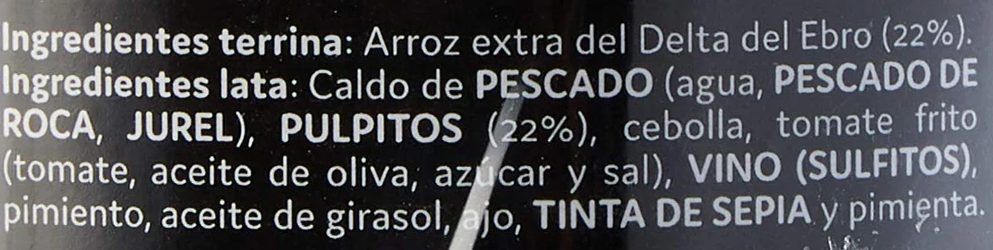 Arroz de Pulpitos al Vino Tinto, Plato de Pescado y Marisco Envasado