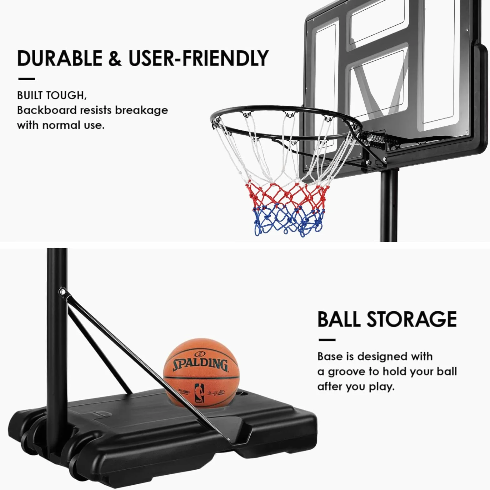 Canasta de Baloncesto Exterior Ajustable 230-305 cm Portátil Tablero Irrompible 110 cm Negro