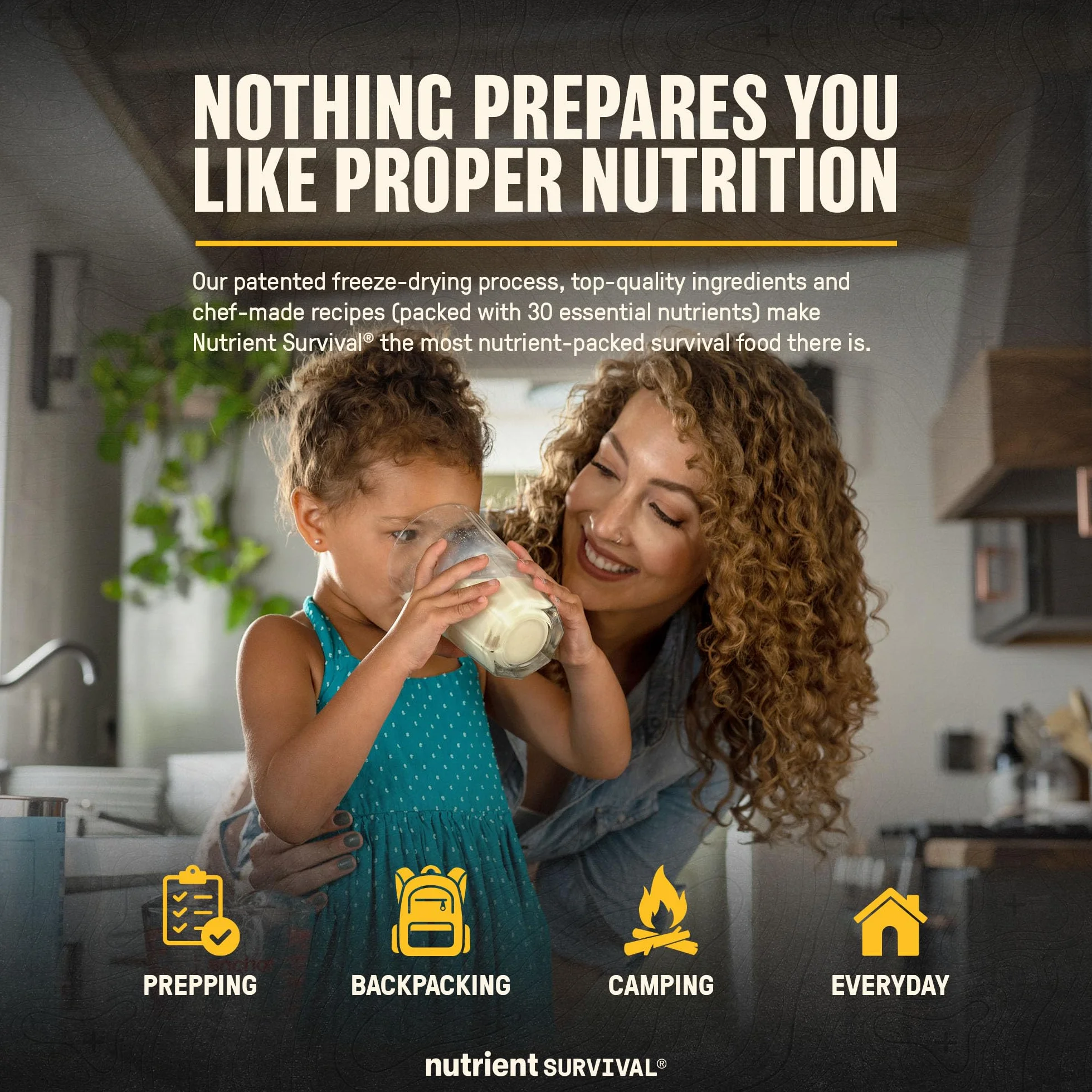 Nutrient Survival Leche en polvo con vitaminas, suministros de preparación liofilizados y suministro de alimentos de emergencia, 21 nutrientes esenciales, sin soja ni gluten, estable hasta 25 años