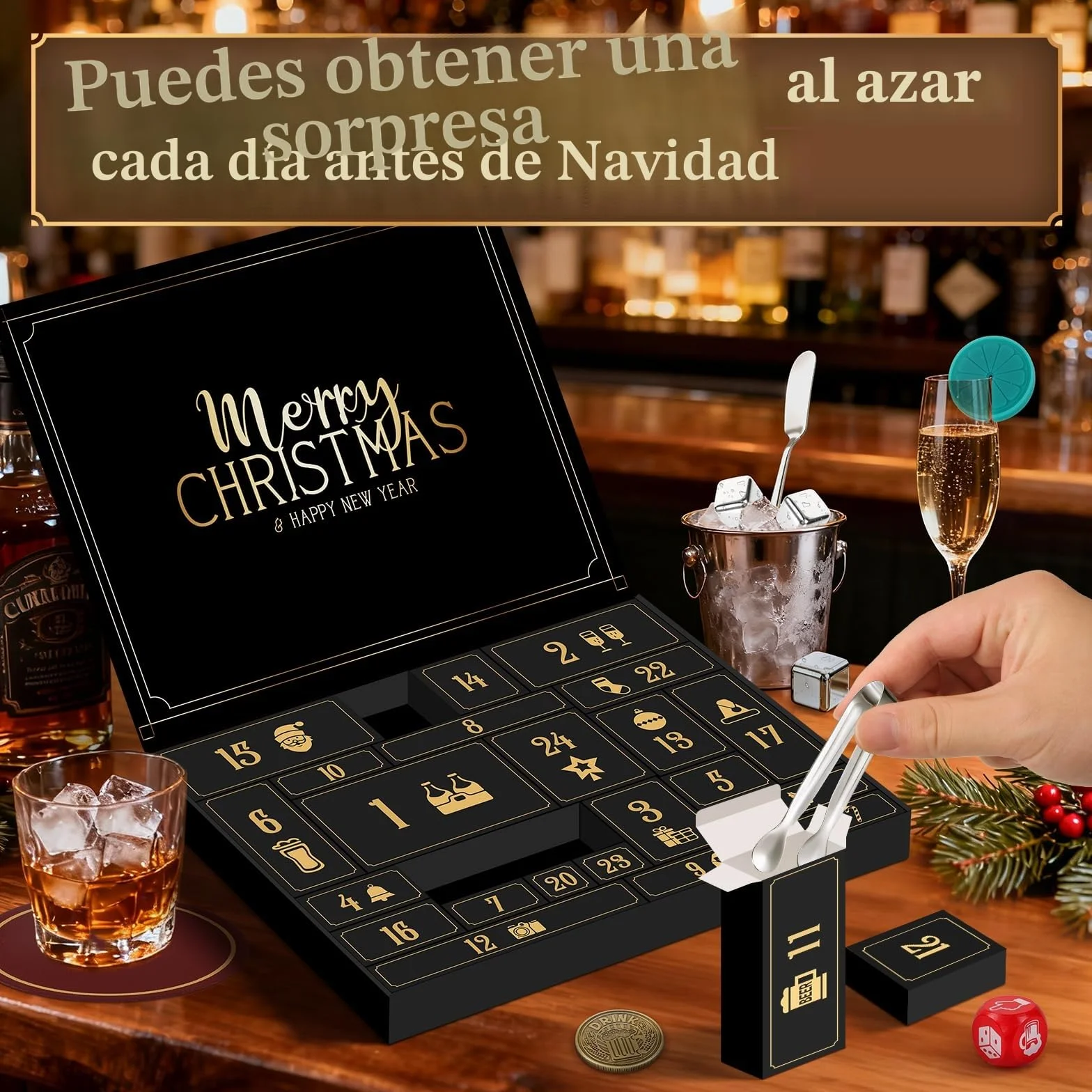 Calendario Adviento Hombre 2025 con 24 Regalos Originales Set Vino Petaca Abridor Posavasos
