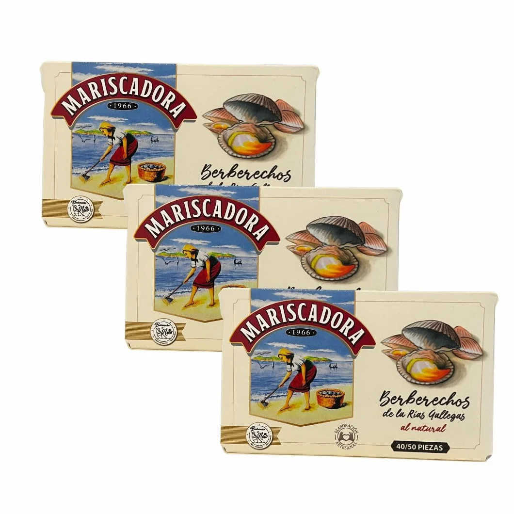 Mariscadora Berberechos al Natural de las Rías Gallegas 40/50 Piezas | Pack de 3 Latas | Conserva Gourmet de Galicia