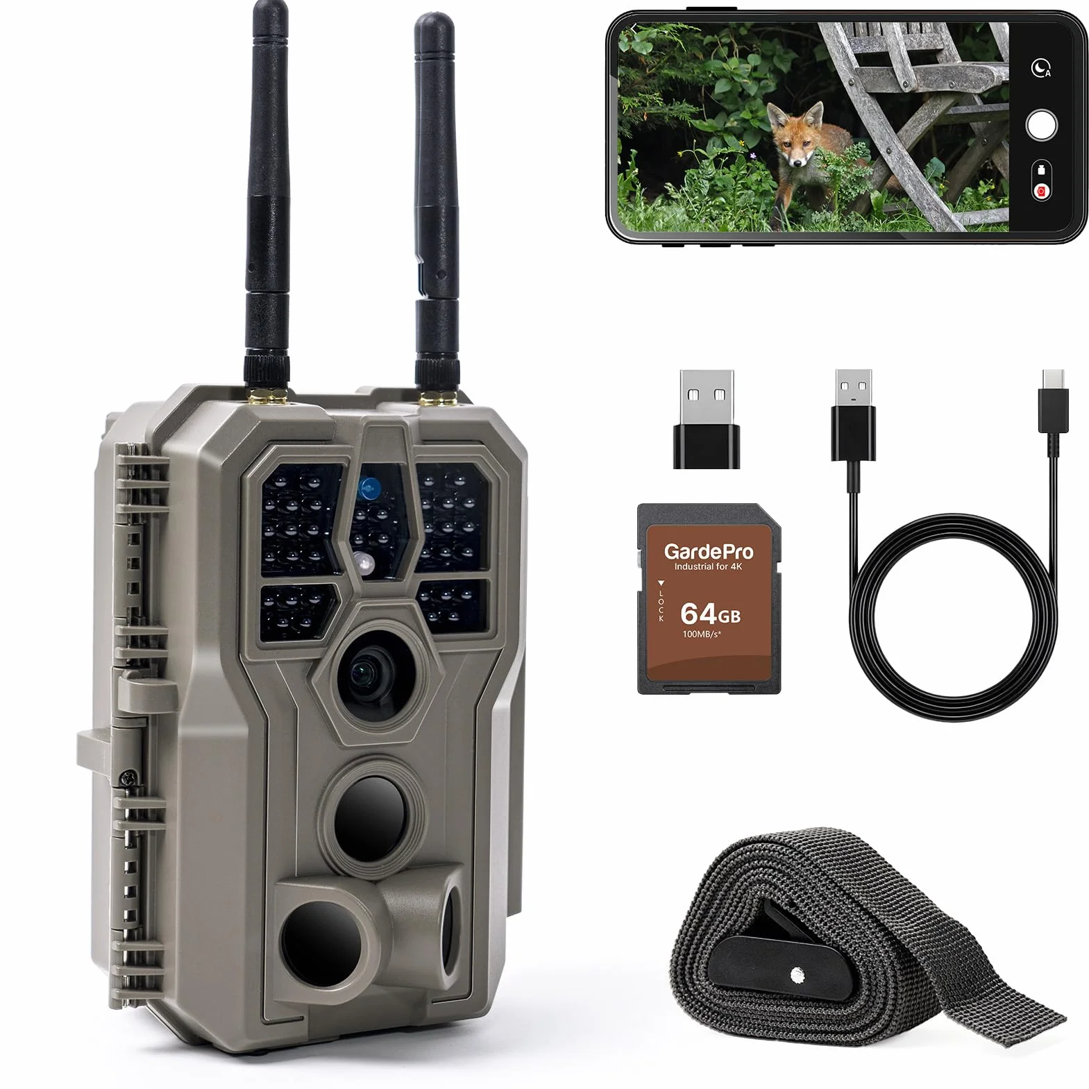 GardePro E8 2.0 Cámara de Caza WiFi Doble Antena 64MP 4K H.264 Visión Nocturna 30m IP66