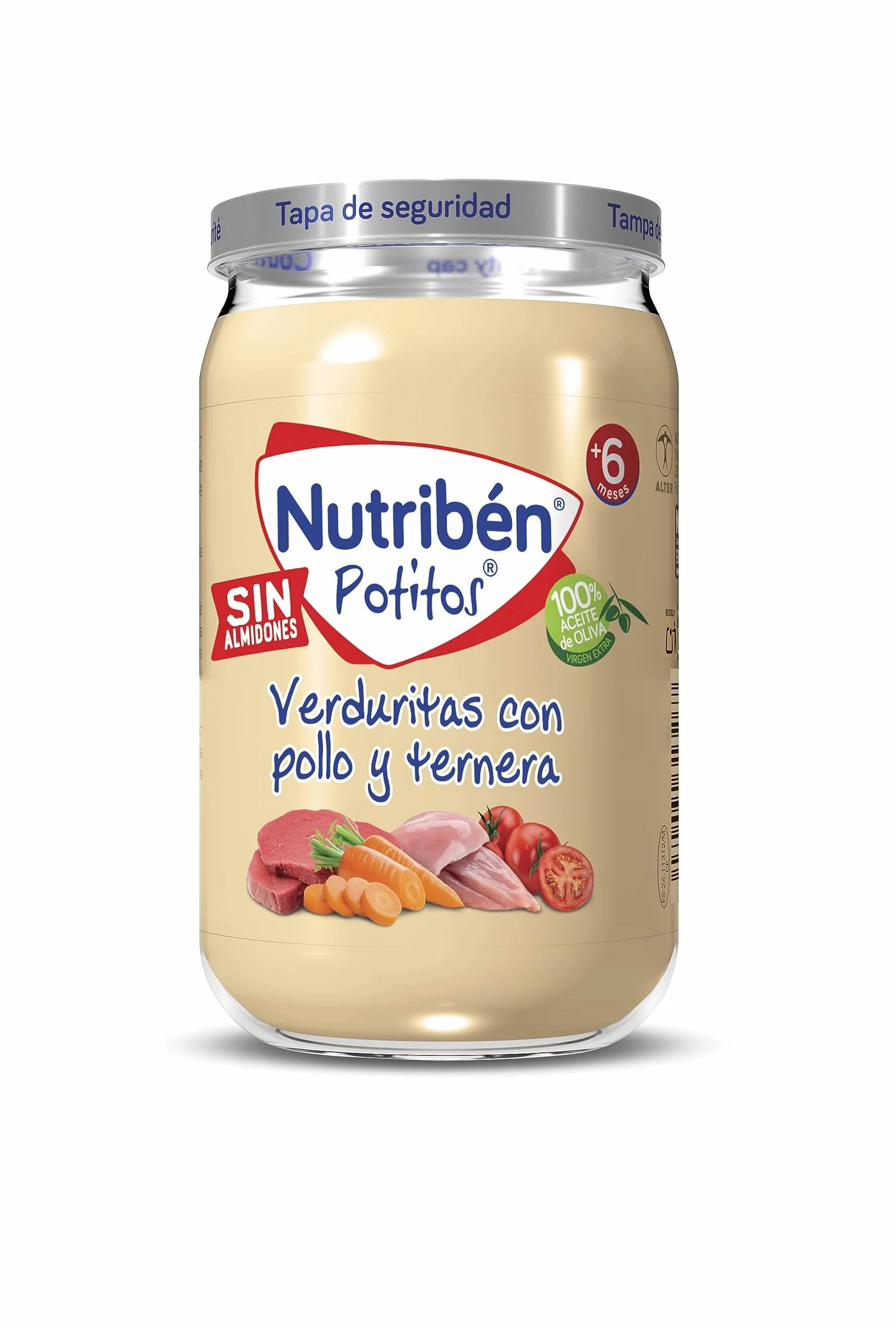 Nutribén Potitos | Tarrito de Verduras con Pollo y Ternera | Para Bebés a partir de 6 Meses | Sin Almidones | Sin Azúcares Añadidos | Sin Gluten, Huevo, Leche | Pack de 6 Unidades | 1410 g