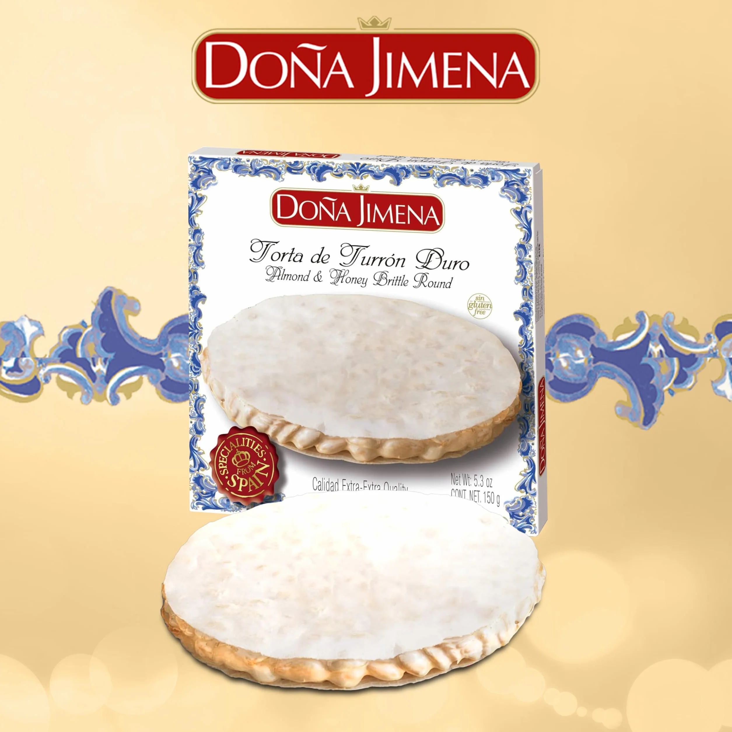 DOÑA JIMENA Torta de Turrón Duro de Almendra, Textura Crujiente, Dulce Navideño, Receta Artesanal, Calidad Extra, 150gr
