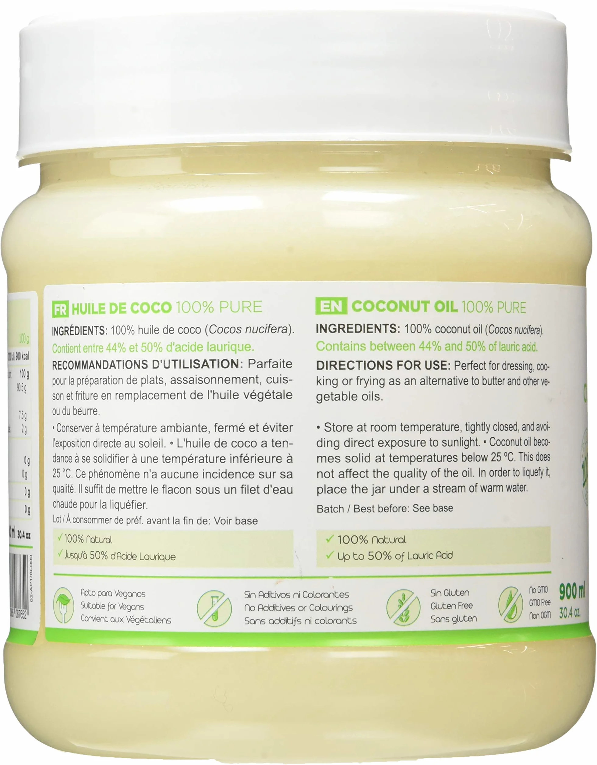MARNYS Aceite de Coco Alimentario 100% Puro Natural 900ml
