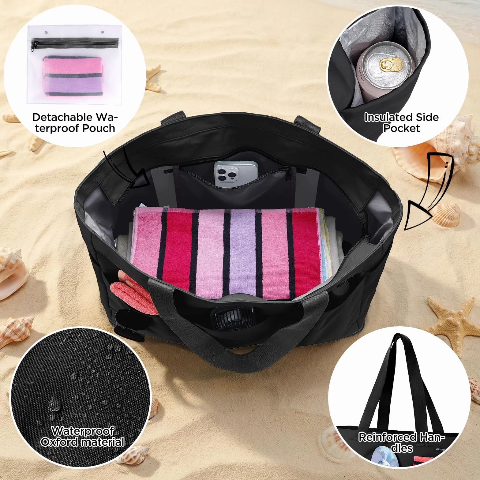 GAGAKU Bolsa de playa XXL impermeable con compartimento frigorífico plegable 50x38x19 cm azul