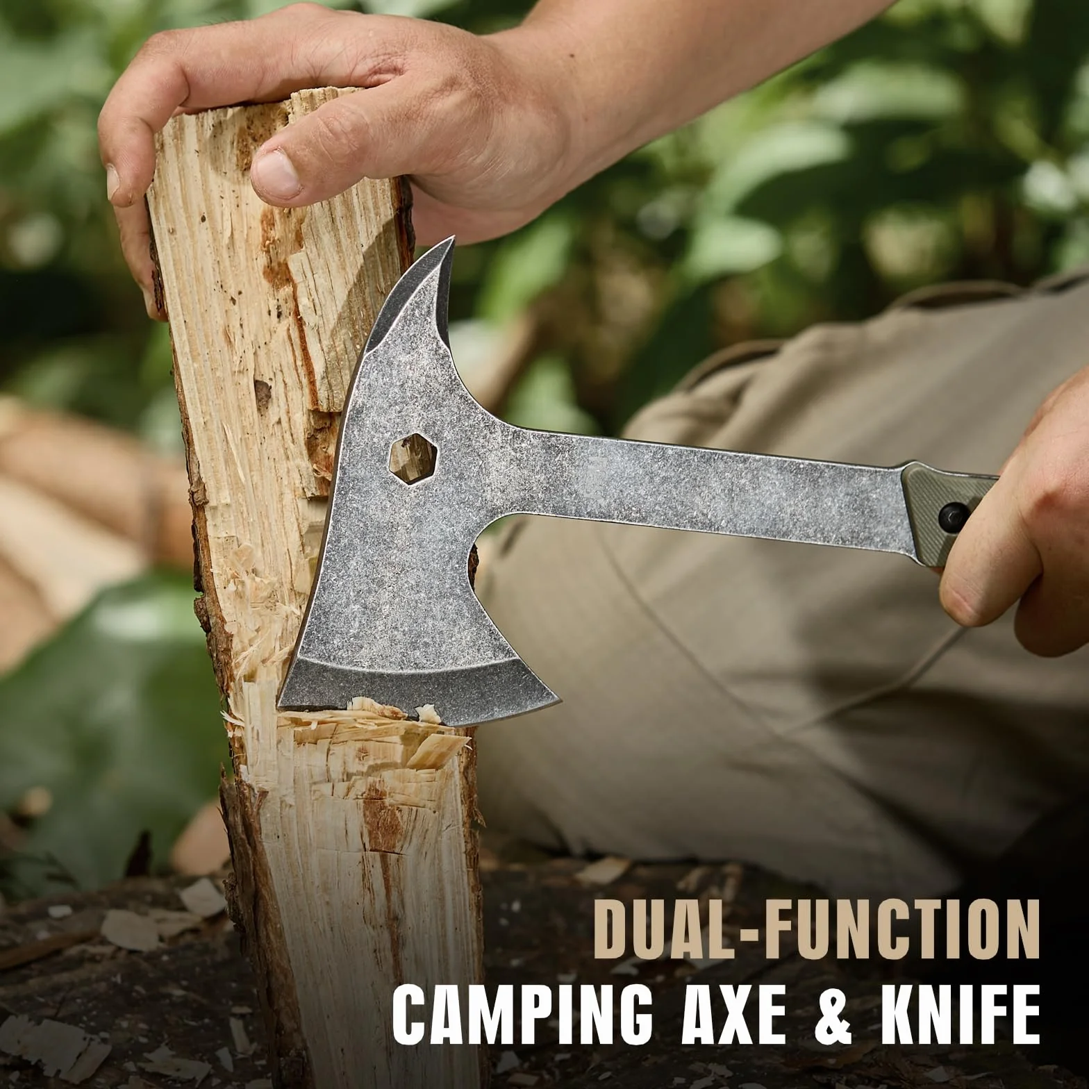 KHU 420HC Acero Cuchillo de Caza Hacha Supervivencia Hoja Fija con Funda Camping Bushcraft 07A