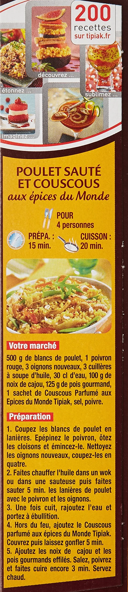 Tipiak Graine de Couscous Parfumé aux Épices du Monde 500 g