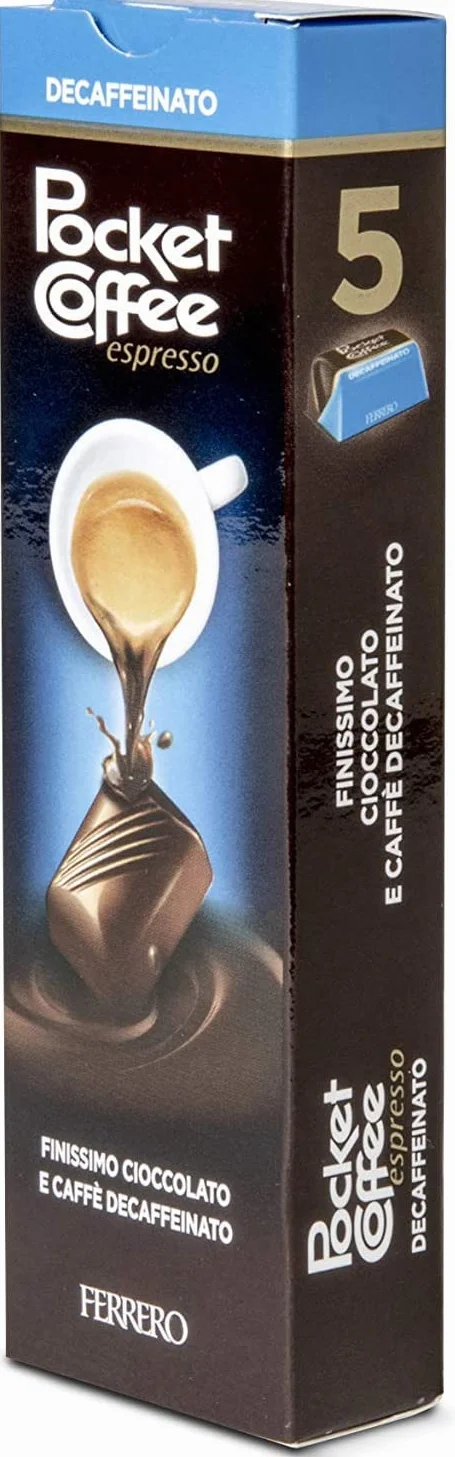 Pocket Coffee espresso - Café de café con líquido descafeinado DEK Espresso, leche fina y chocolate semiamargo, 5 bombones, 625 g