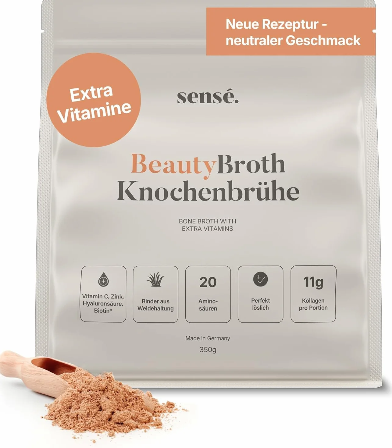 Polvo de caldo de huesos Weiderind bioactivo 350 g colágeno tipos 1,2,3 vitamina C zinc biotina ácido hialurónico