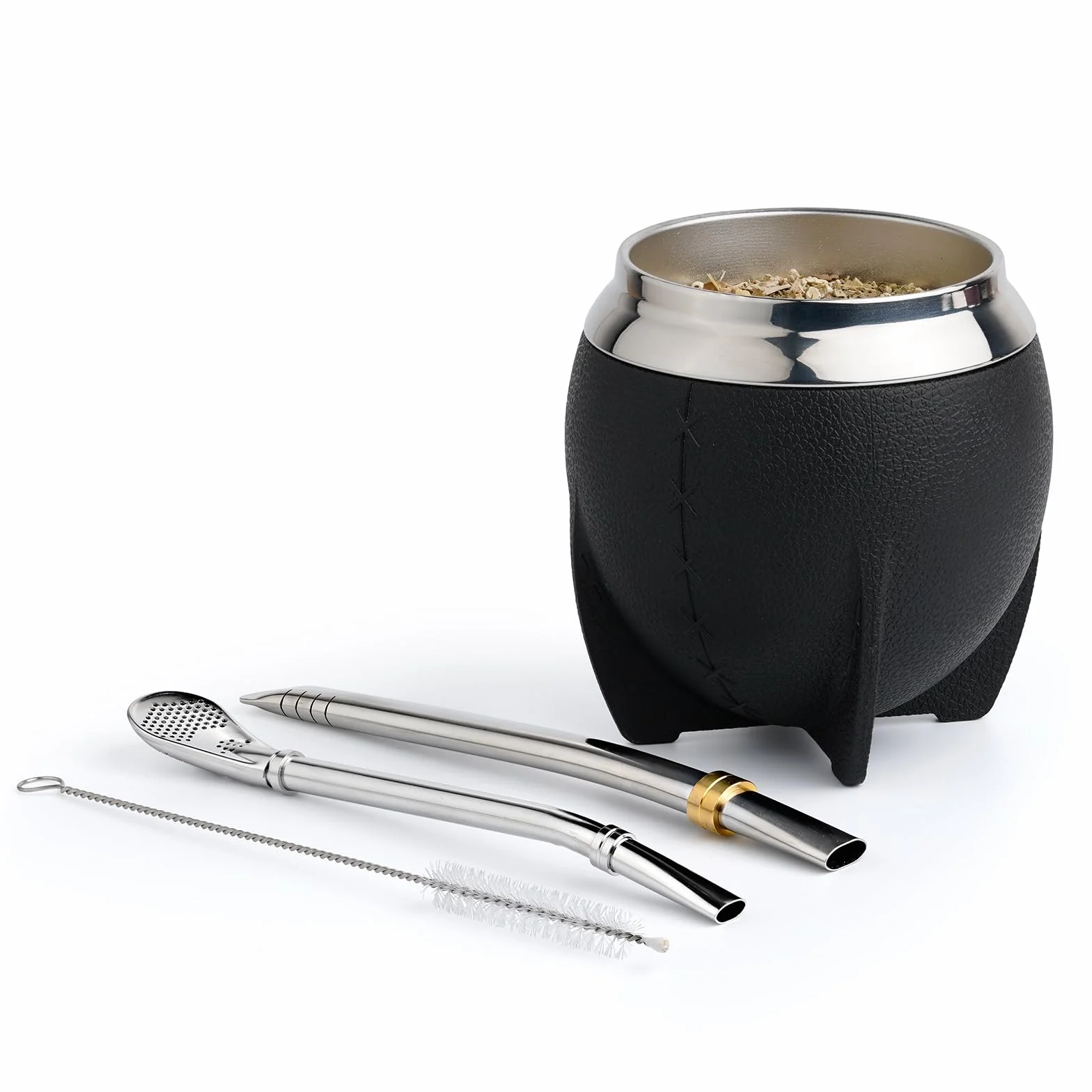 Mate Vaso Plástico Elegante y Duradero - Forma Torpe y Fácil de Limpiar - Vaso con Dos Bombillas y Cepillo para Limpiar 280ml