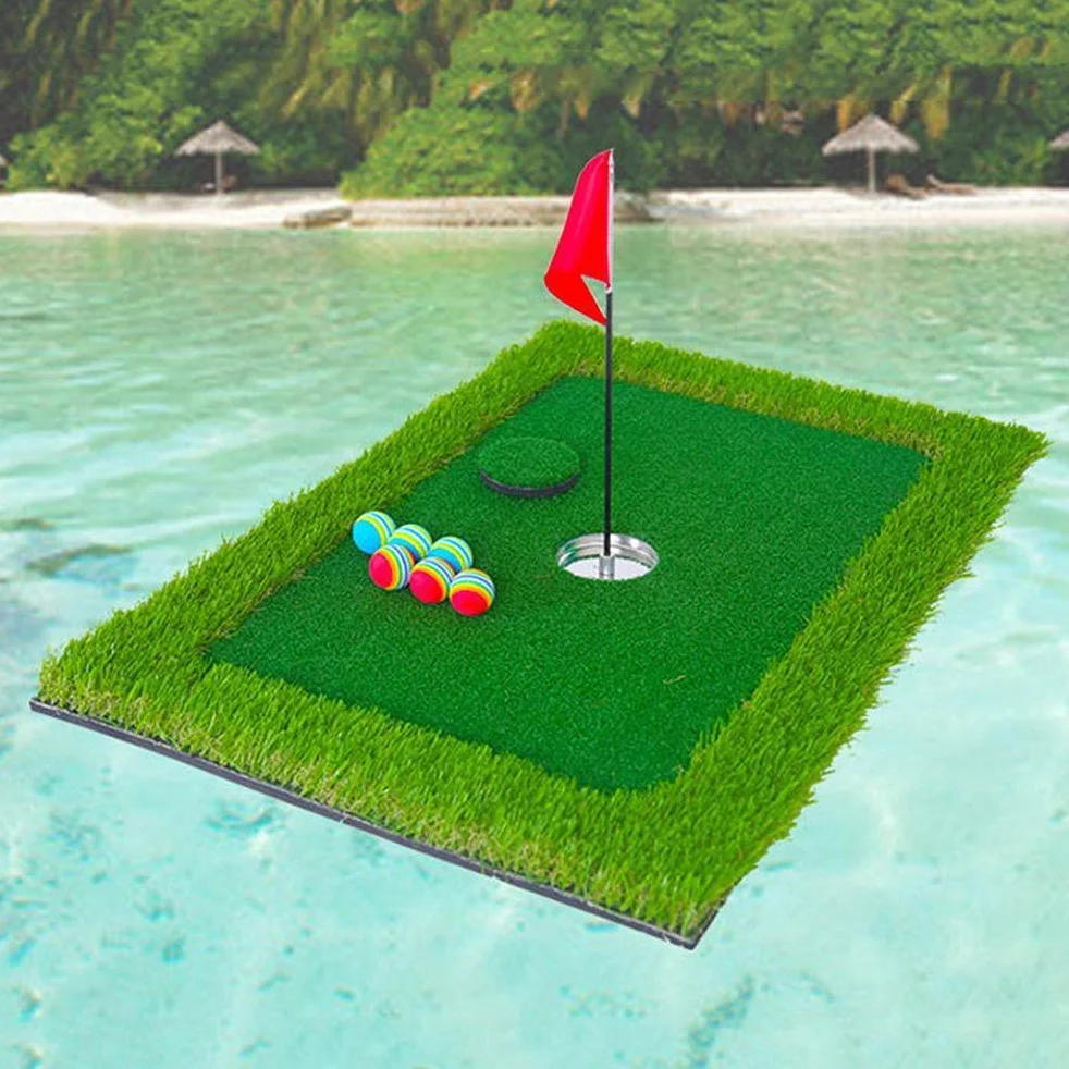 Juego de golf para piscina verde flotante, accesorios de entrenamiento, tapete de golpeo al aire libre