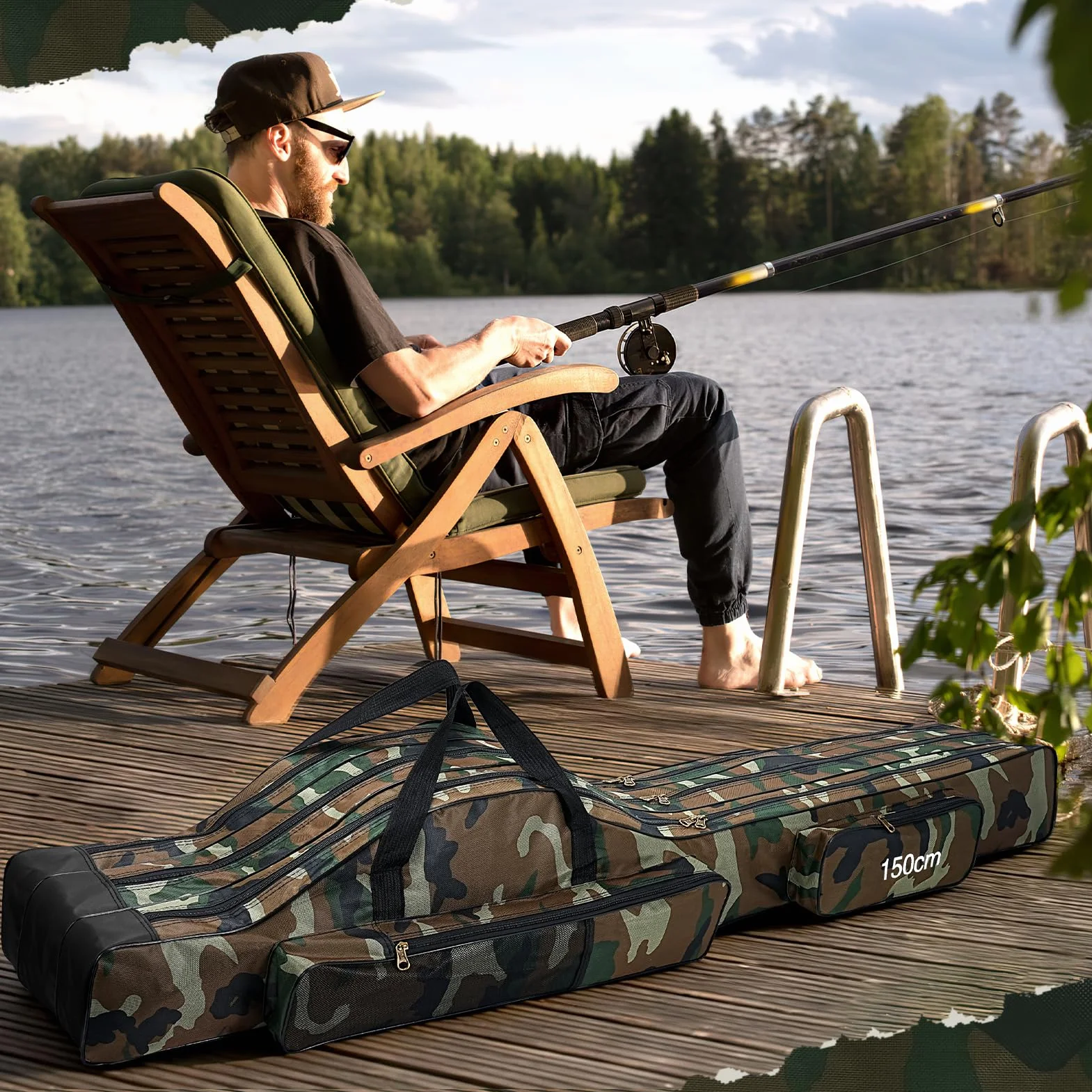 Bolsa para Caña de Pescar Portátil 150cm Plegable Impermeable 3 Capas Marrón
