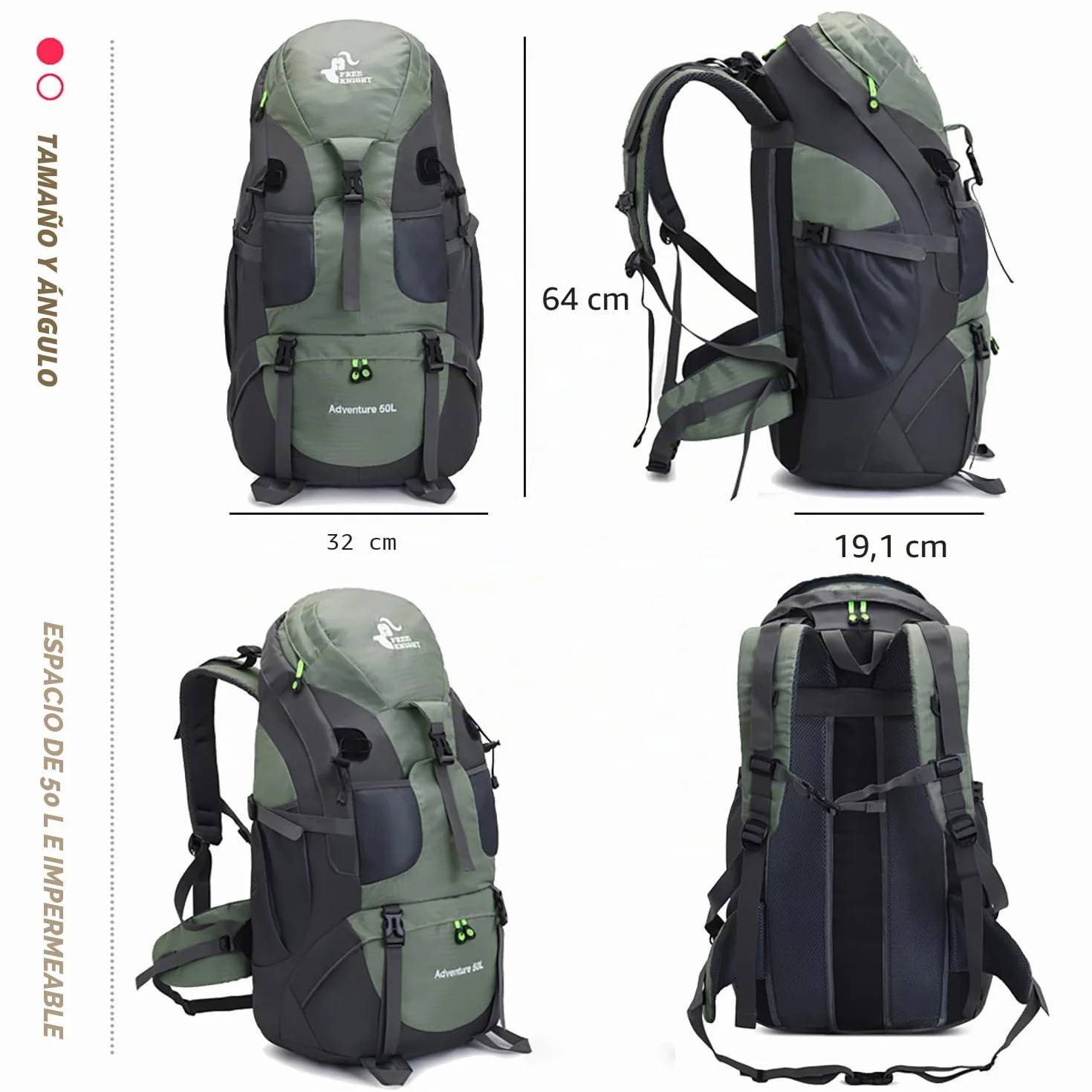 Mochila de senderismo impermeable 50L Bseash para viaje y camping