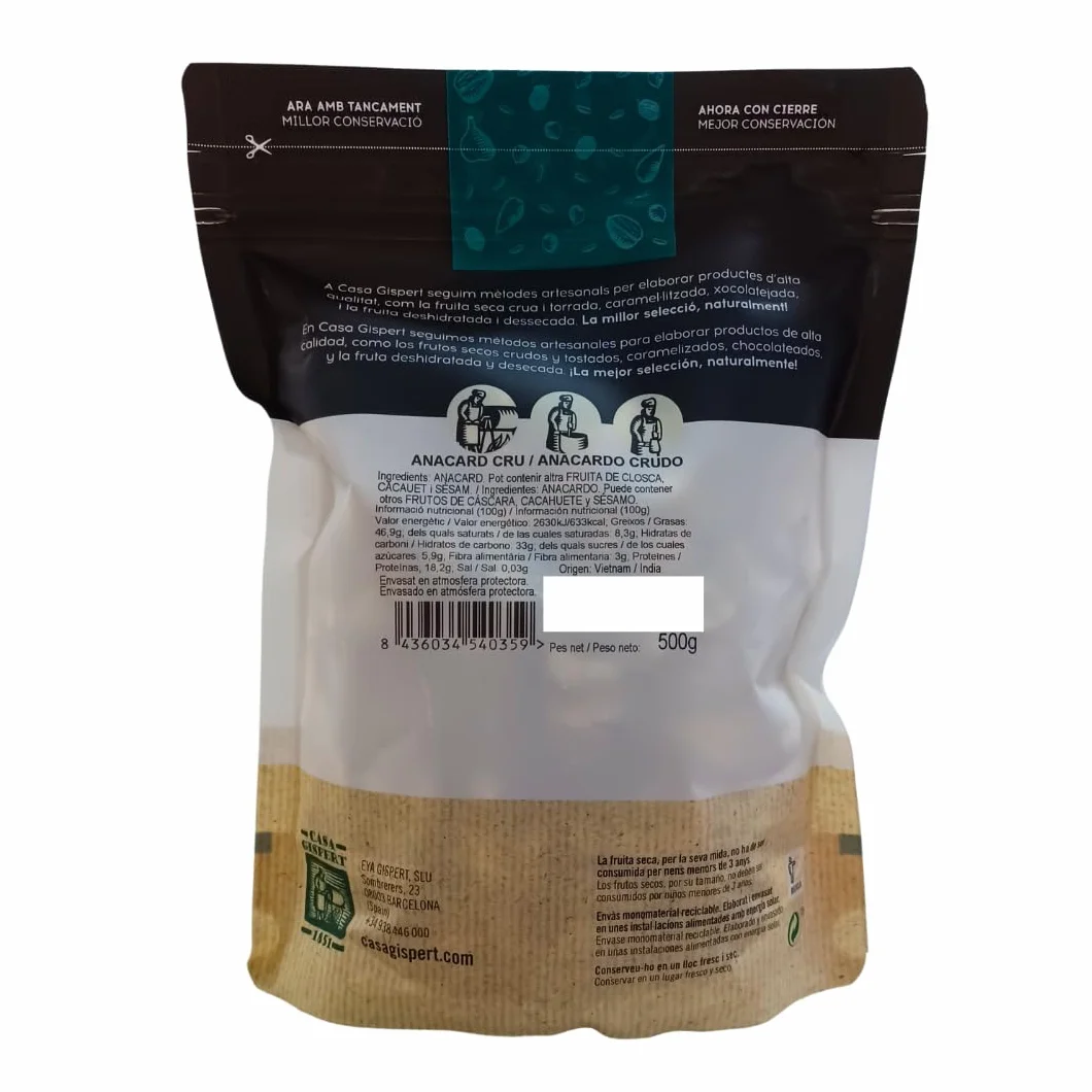 Casa Gispert - Anacardos Frutos Secos - Sin Gluten, Vegano (500g, Crudo)