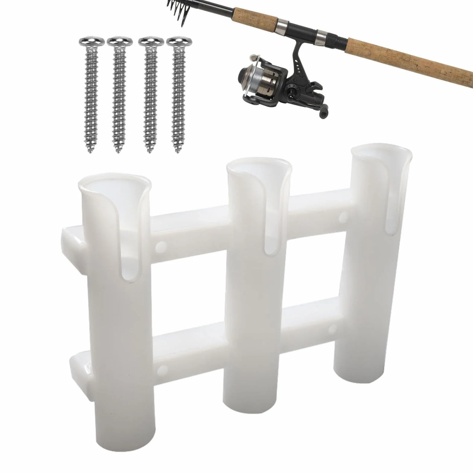 Soportes para cañas de pescar 3 tubos, tubo de almacenamiento con 4 tornillos de montaje