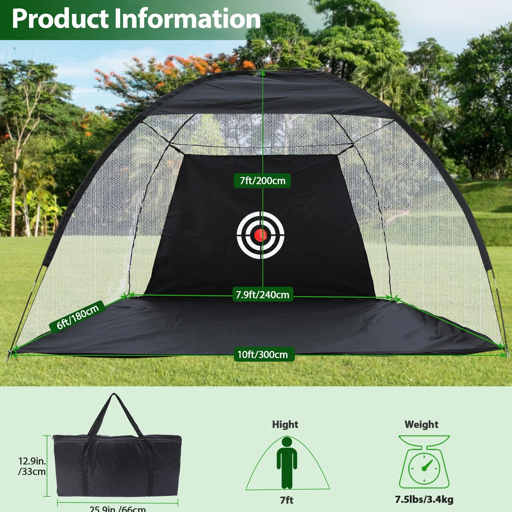 REDCAMP Red de entrenamiento de golf 10x7 pies con césped y estera de impacto