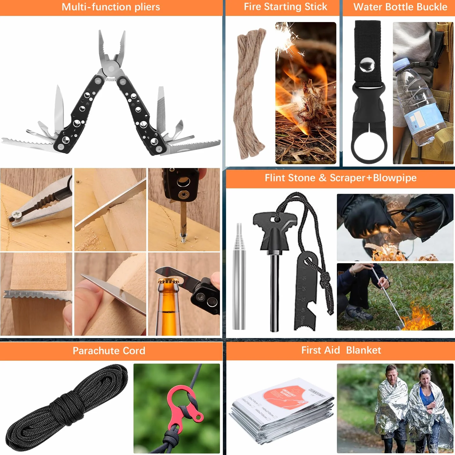 Kit de Supervivencia de Emergencia al Aire Libre, Equipo para Camping y Senderismo