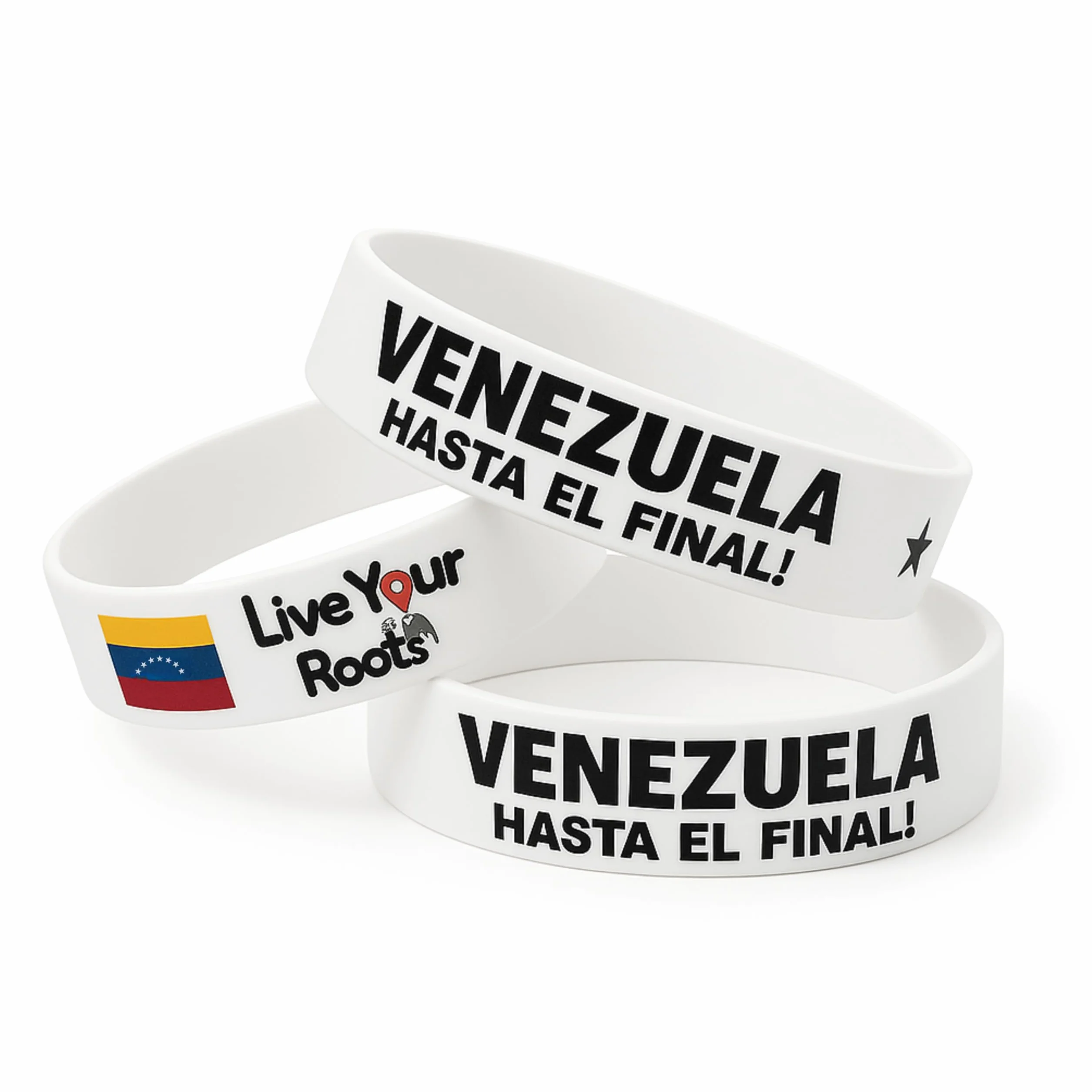 Bandera Venezuela 7 Estrellas Pulsera Silicona Premium 15 mm x 202 mm Negro Blanco Vinotinto