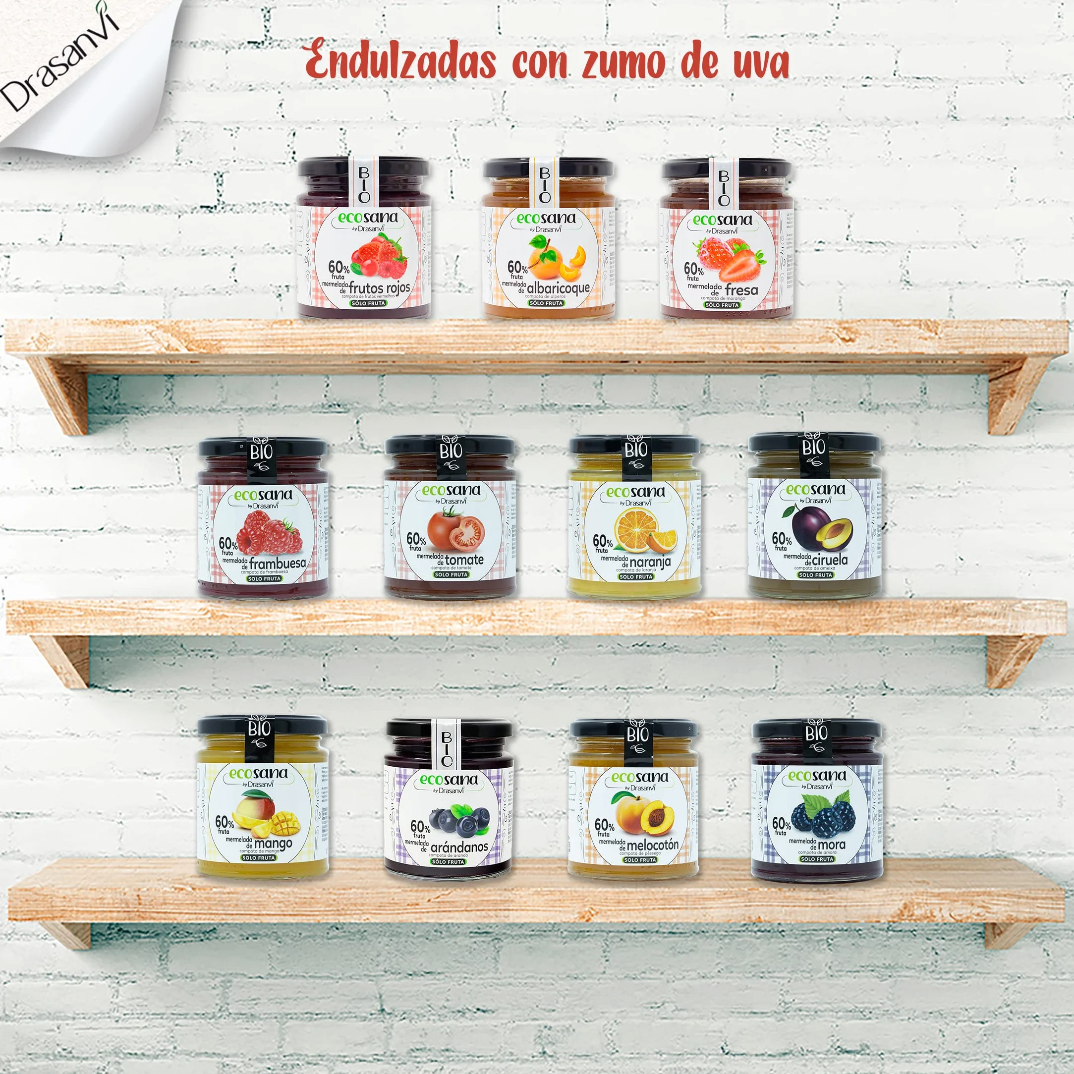 Drasanvi ECOSANA Mermelada de Fresa sin Azúcar Bio,con Vitaminas del Grupo B, Vitamina C, Minerales y Omega 3 |Fuente de Energía, Antioxidante | Deliciosa y Endulzada con Zumo de Uva,250 g