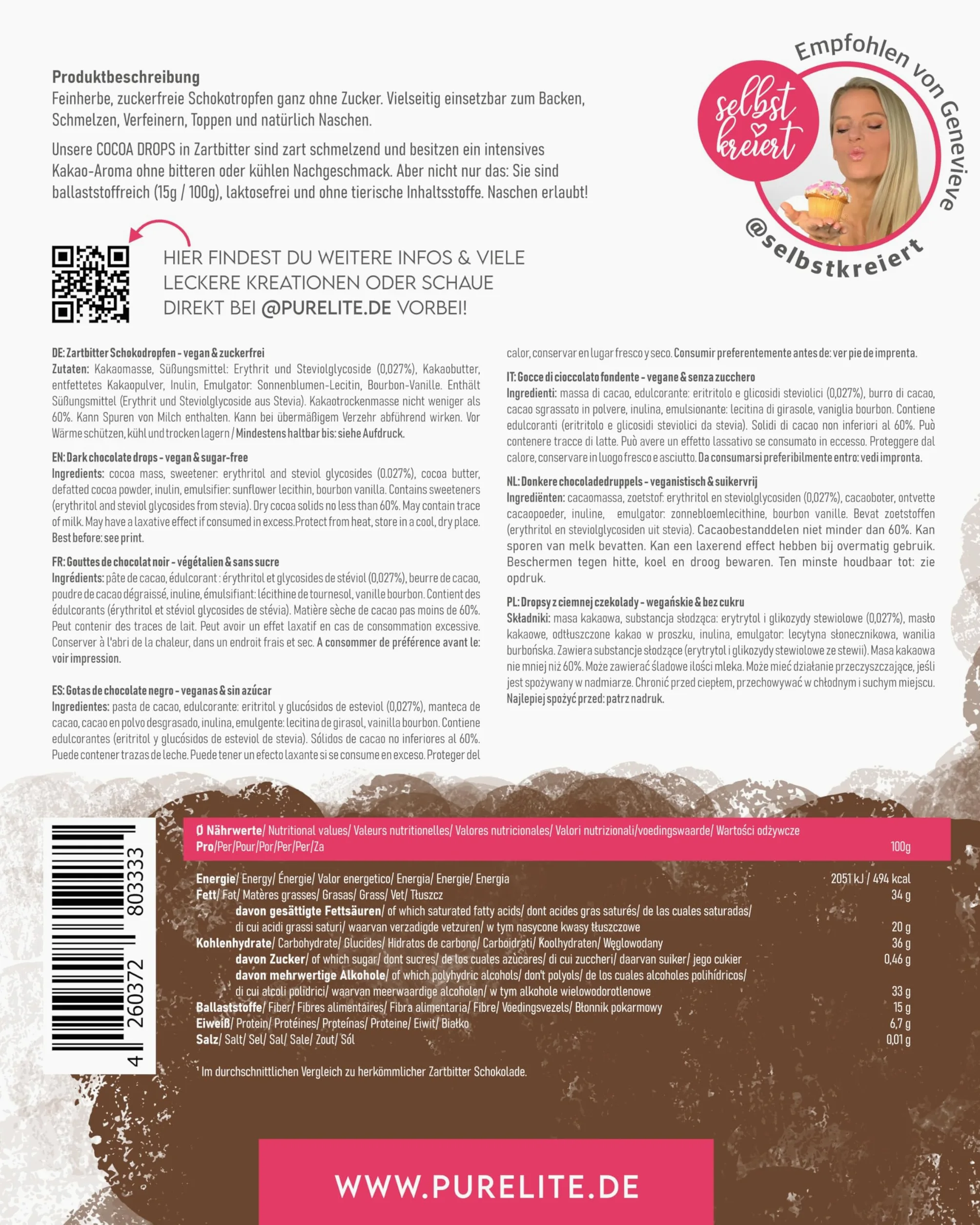 PURELITE Cocoa Drops Mix Bundle – Gotas de chocolate con leche, negro y blanco sin azúcares añadidos, con eritritol y estevia, 3 x 450 g