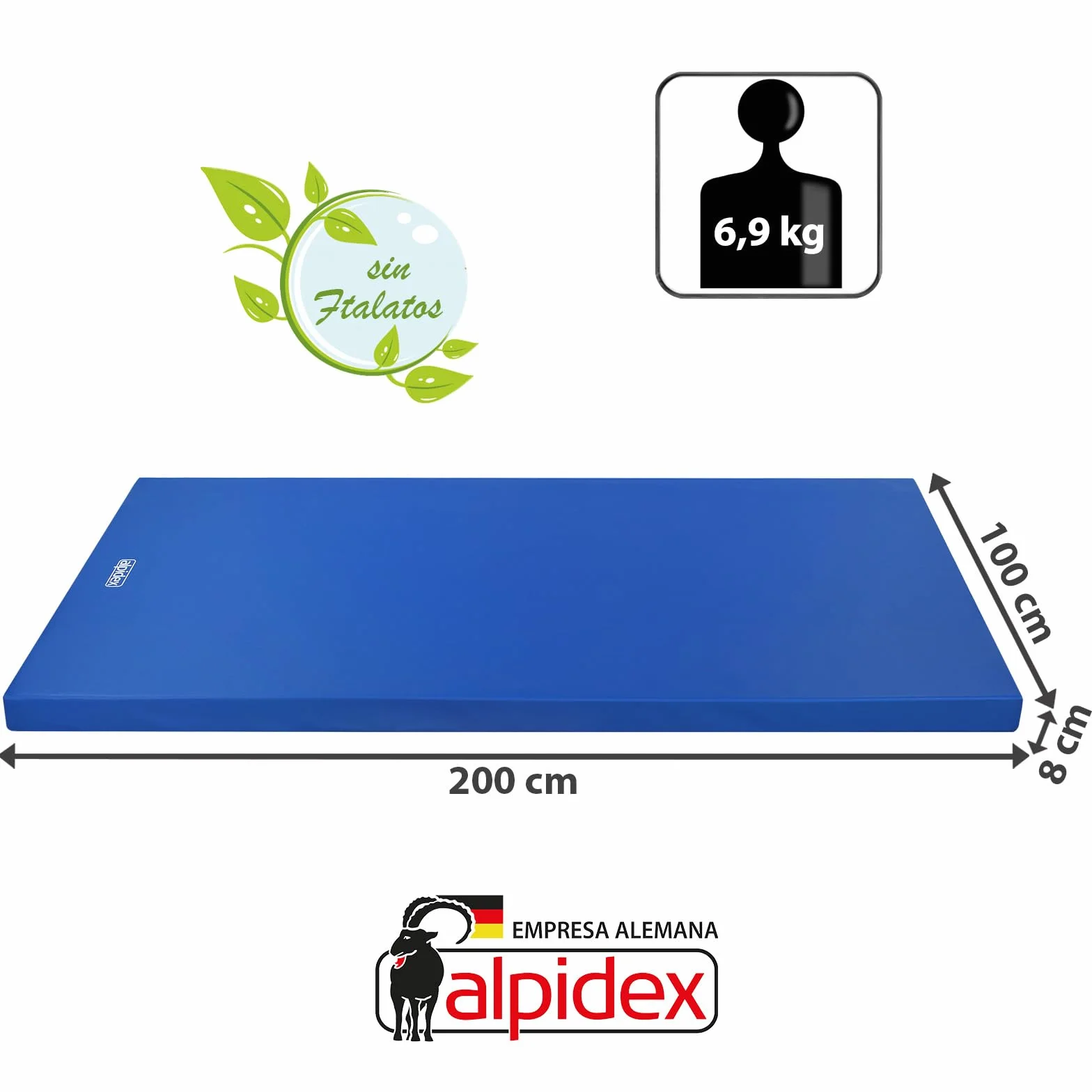 ALPIDEX Colchoneta Gimnasia 200 x 100 x 8 cm Esterilla Antideslizante Densidad 20