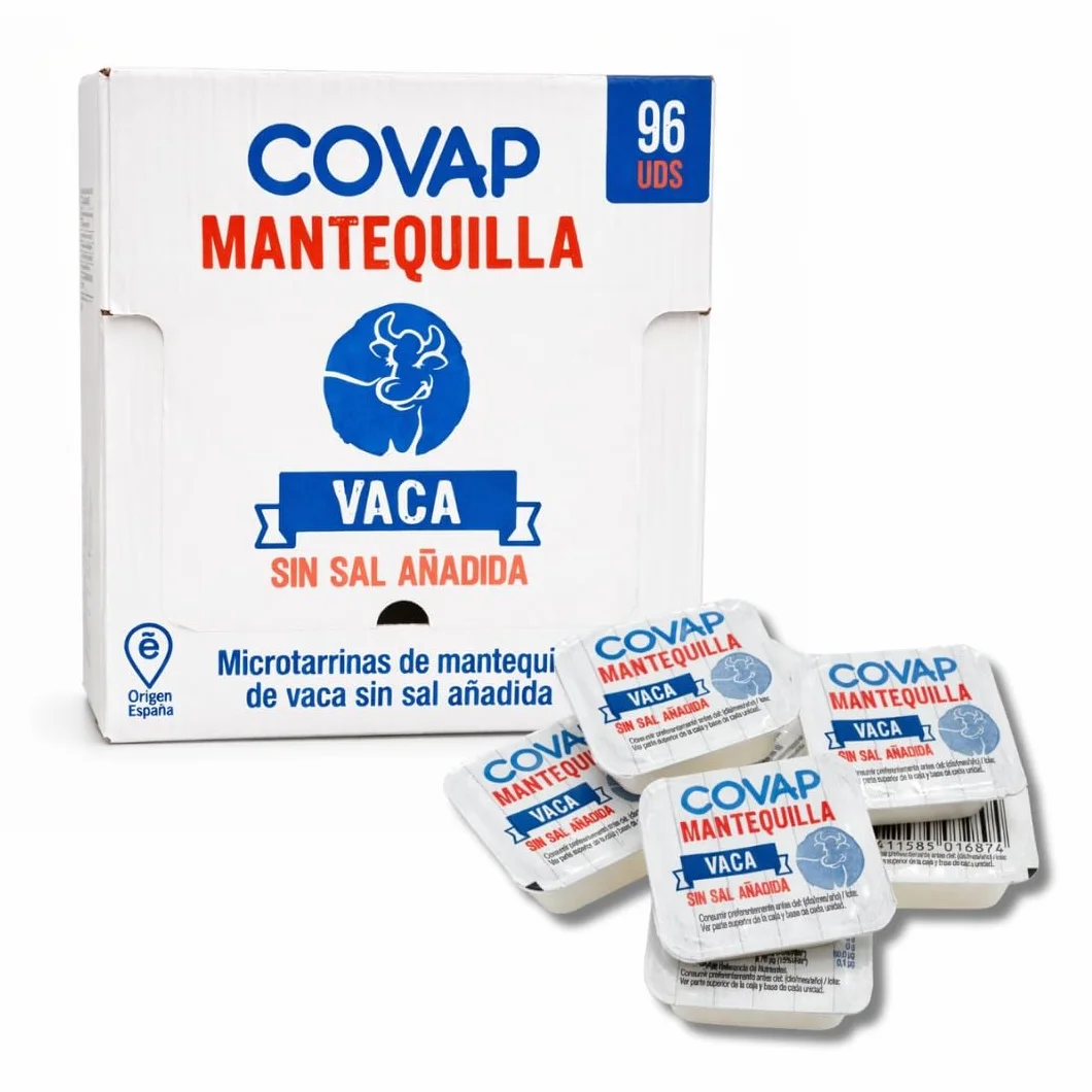 Mantequilla de Vaca Sin Sal Añadida Microtarrinas 96x10 g | Caja Formato Hostelería | Porciones Individuales de Mantequilla Natural | Ideal para Desayunos, Hoteles, Cafeterías y Catering