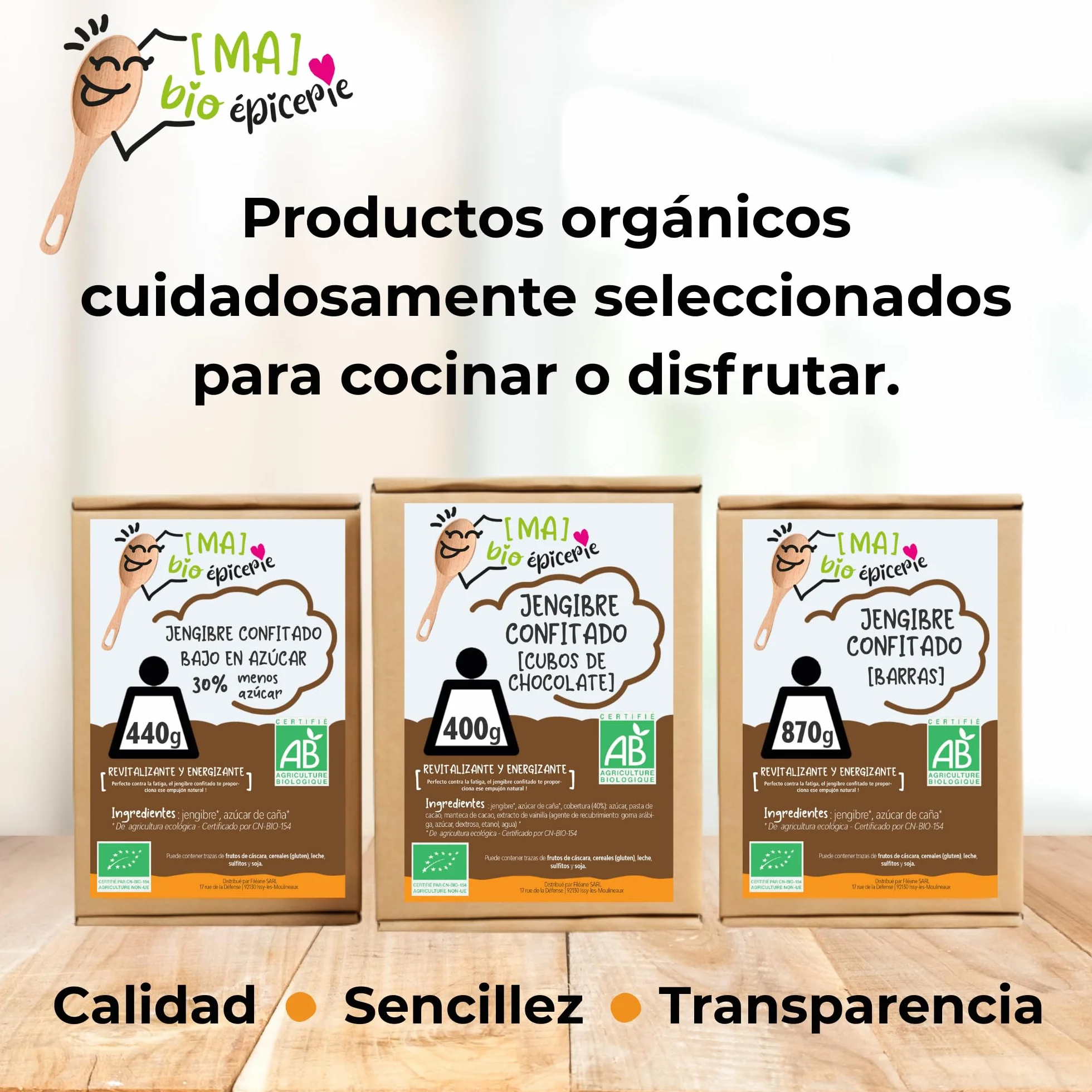 MA bio-épicerie - Jengibre Confitado Ecológico en Láminas 440 g - Jengibre Deshidratado a Granel sin Conservantes - Fruta Confitada Eco para Cocina y Degustación