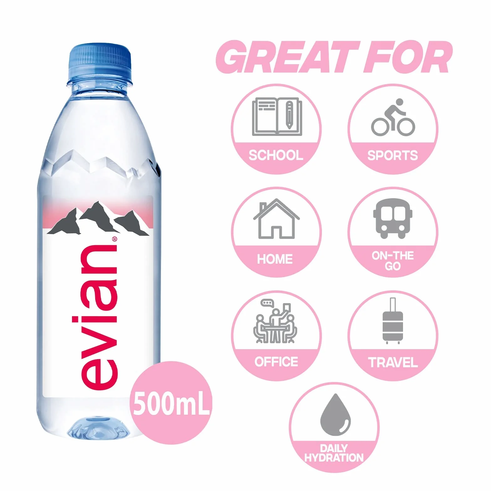 Evian Agua tranquila, 500 ml, paquete de 24