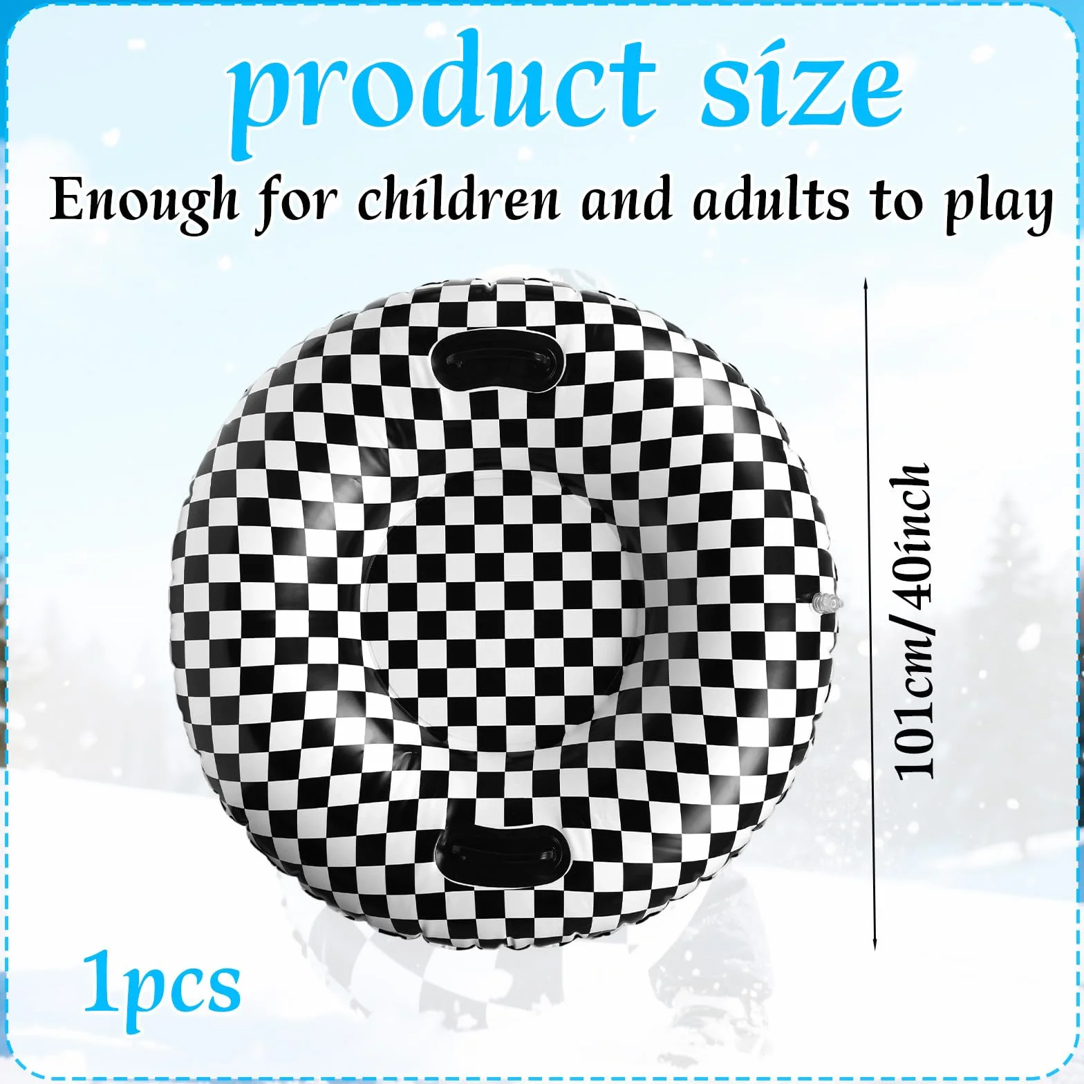 Bandera a Cuadros Blanca y Negra 101cm PVC Resistente al Frío Trineo de Nieve Inflable con Asas Elevadas
