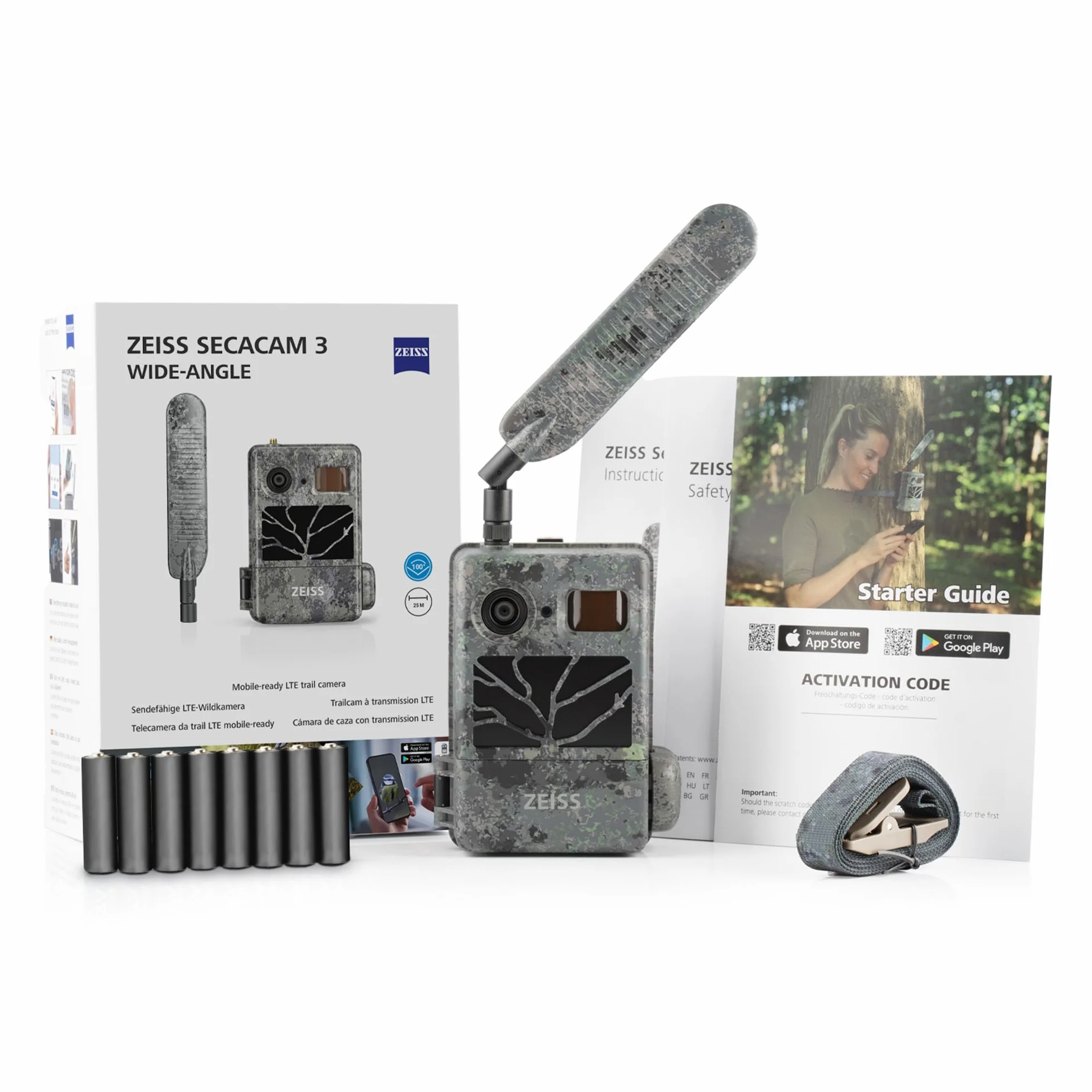 ZEISS Secacam 3 Wide-Angle Fototrappola 100° 4G 32 GB 12 MP HD1080 Rilevamento Infrarossi 20 m IP66 60 LED Neri