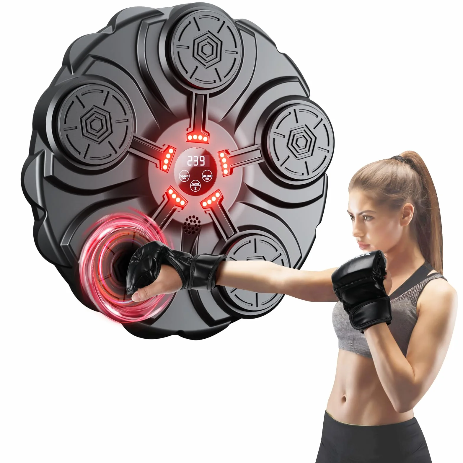 Máquina de Boxeo con Música LED y Guantes - 9 Velocidades Ajustables Bluetooth para Niños
