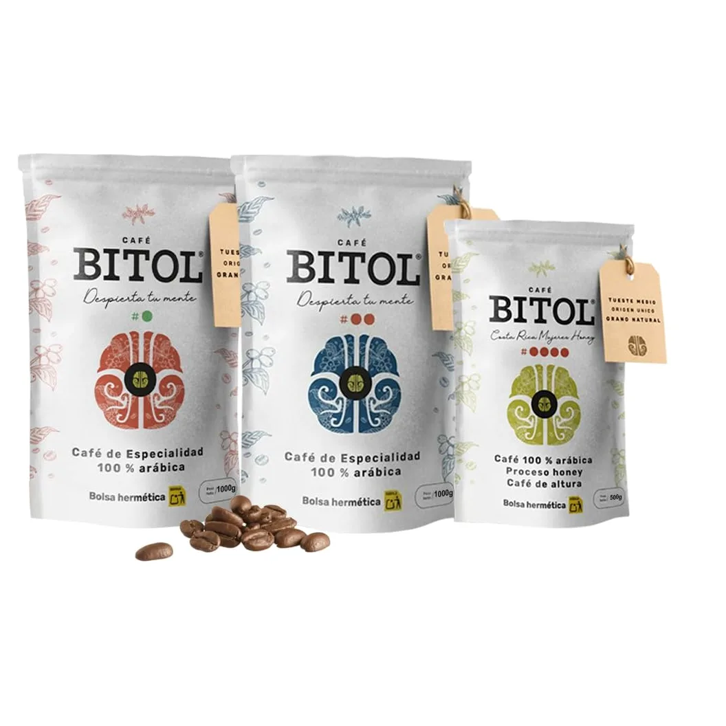 BITOL COFFEE | Pack de 3 Cafés de Especialidad en Grano Natural | Guatemala Antigua + Costa Rica Yellow Honey + Colombia Huila Supremo | Café Gourmet Tueste Medio | Arábica de Origen Único | 2500 gr