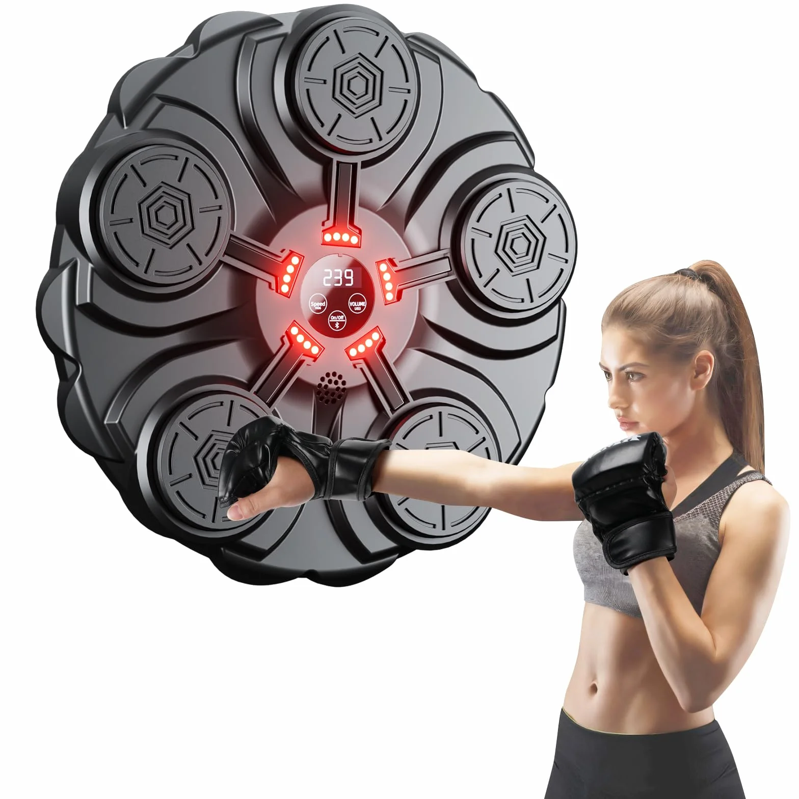 Máquina de Boxeo Musical con Bluetooth, 9 Modos de Velocidad, Recuento Inteligente y Luces al Ritmo de la Música