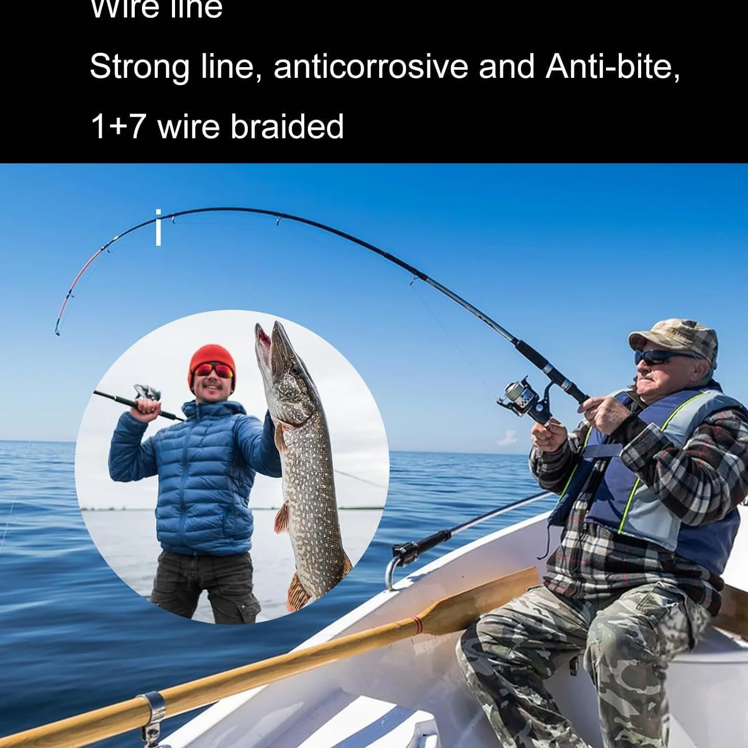 KIMHOME Ganchos de pesca verdes 20 cm líder 22,7 kg paquete 20 alambres acero al carbono resistente corrosión afilados lucio