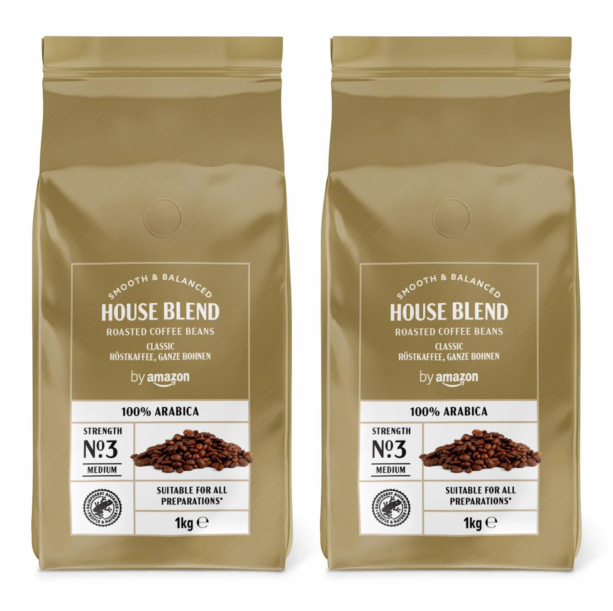 Café En Grano Natural Classico, tueste medio, Puro arabica, certificado Rainforest Alliance, 1 kg (Paquete de 2)