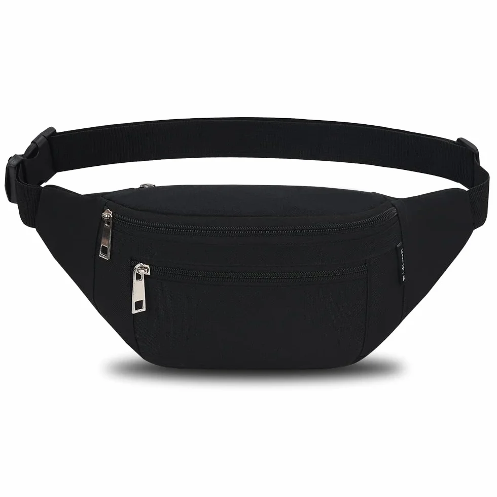 Riñoneras Deportivas Ajustables para Hombre y Mujer, Bolsa Bandolera para Gimnasio, Viajes, Correr, Senderismo (Negro)